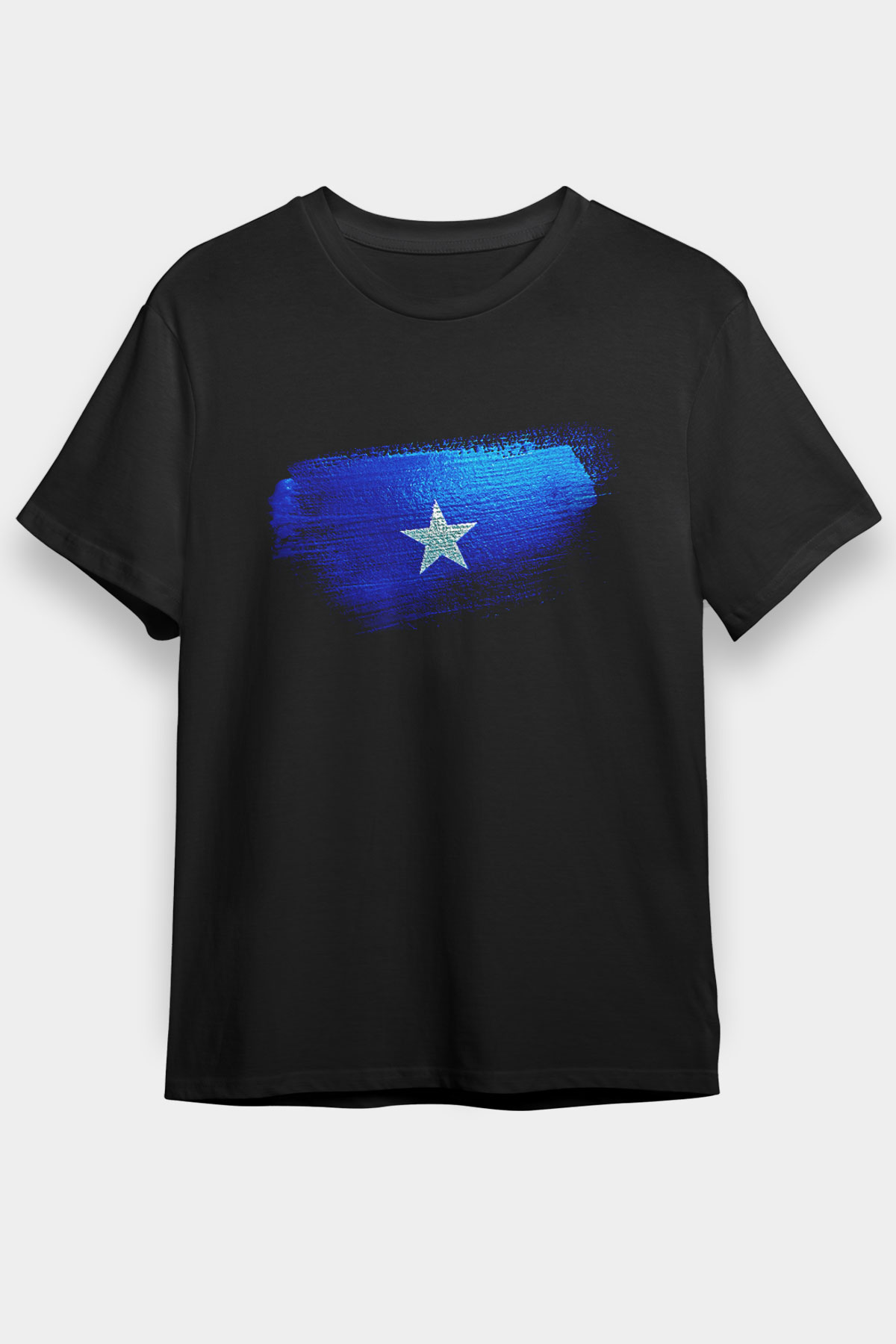 Somali - Somalia Bayrağı Baskılı Unisex Siyah Tişört