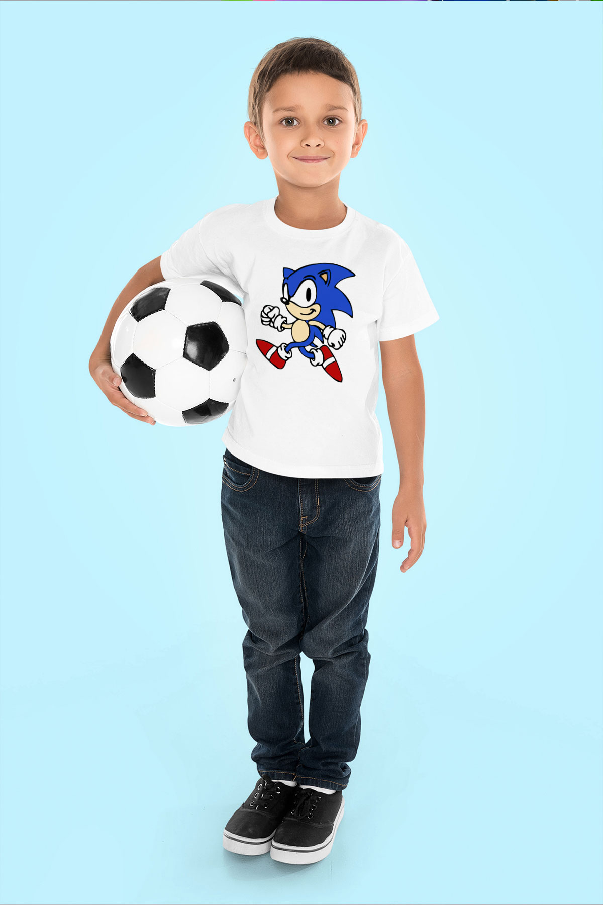 Sonic the Hedgehog Baskılı Beyaz Unisex Çocuk Tişört