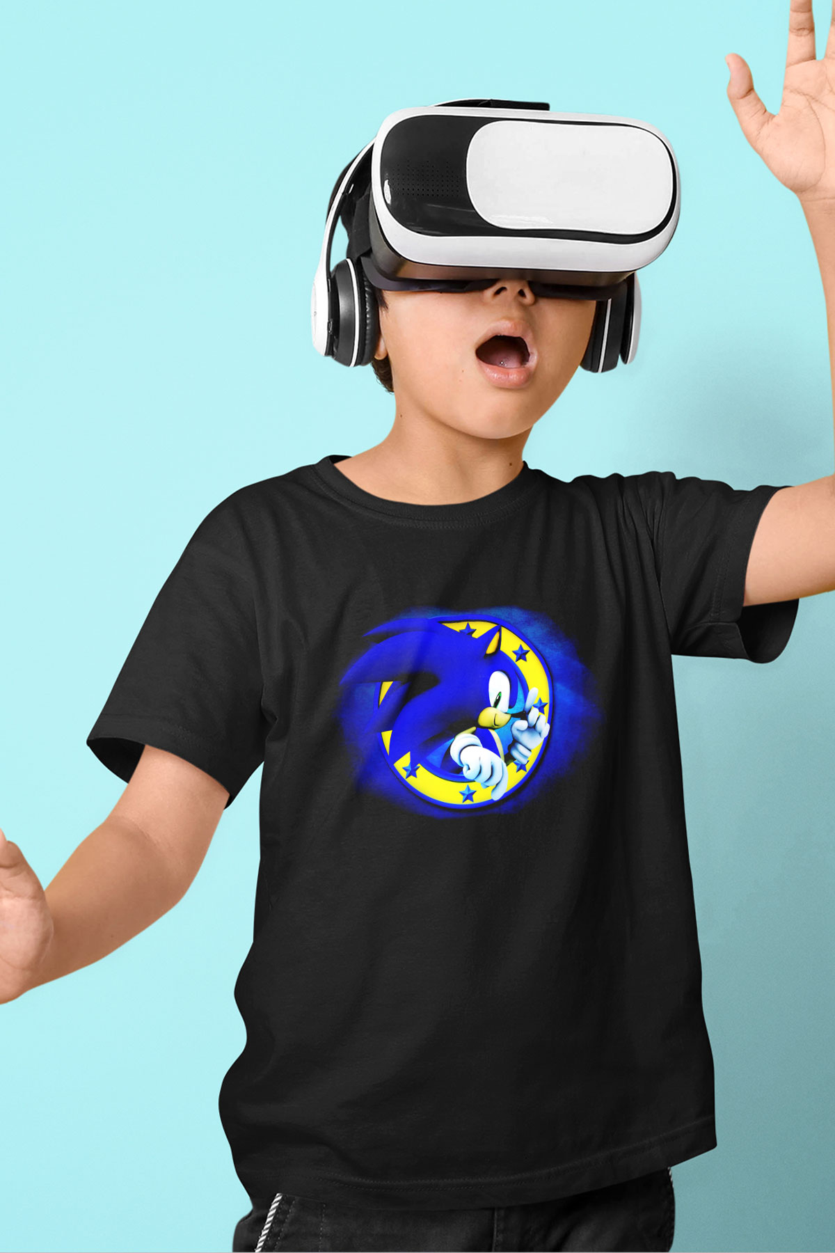 Sonic the Hedgehog Baskılı Siyah Unisex Çocuk Tişört
