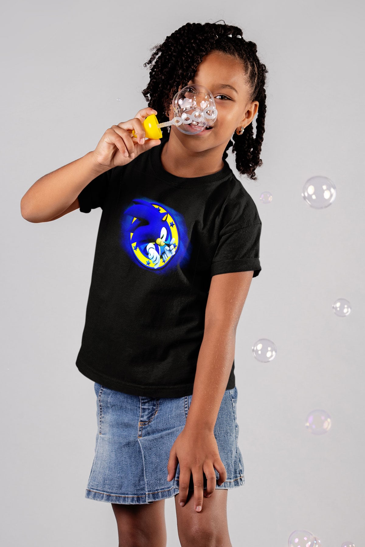 Sonic the Hedgehog Baskılı Siyah Unisex Çocuk Tişört