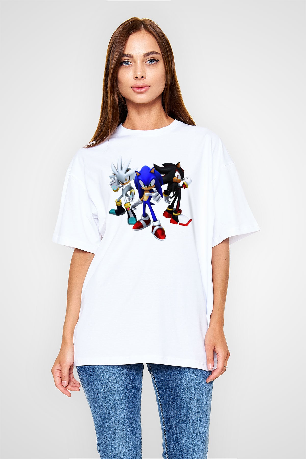 Sonic the Hedgehog Beyaz Unisex Oversize Tişört