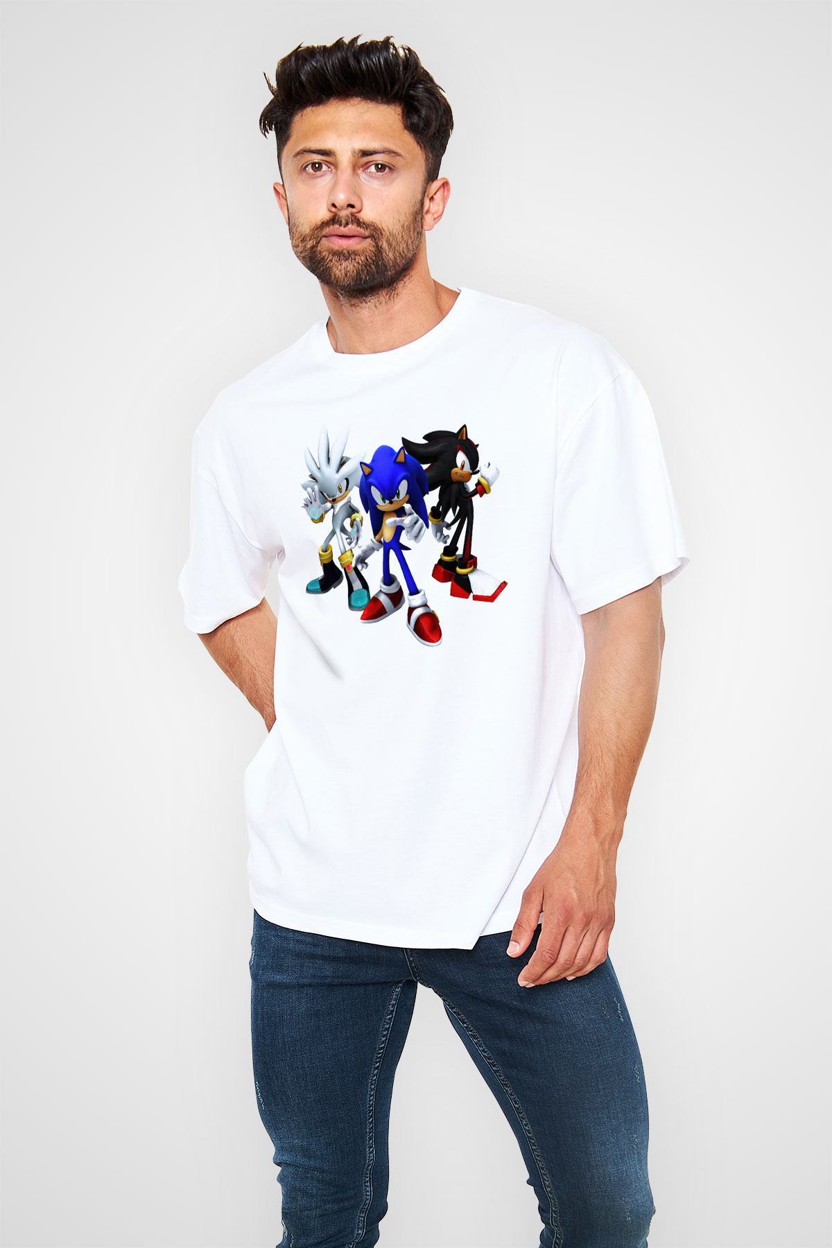 Sonic the Hedgehog Beyaz Unisex Oversize Tişört