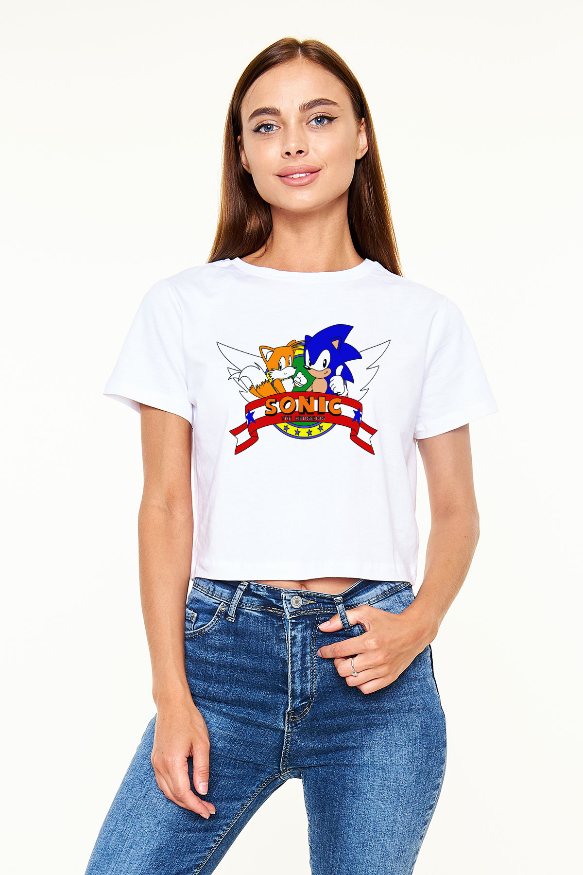 Sonic the Hedgehog Siyah Crop Top Tişört