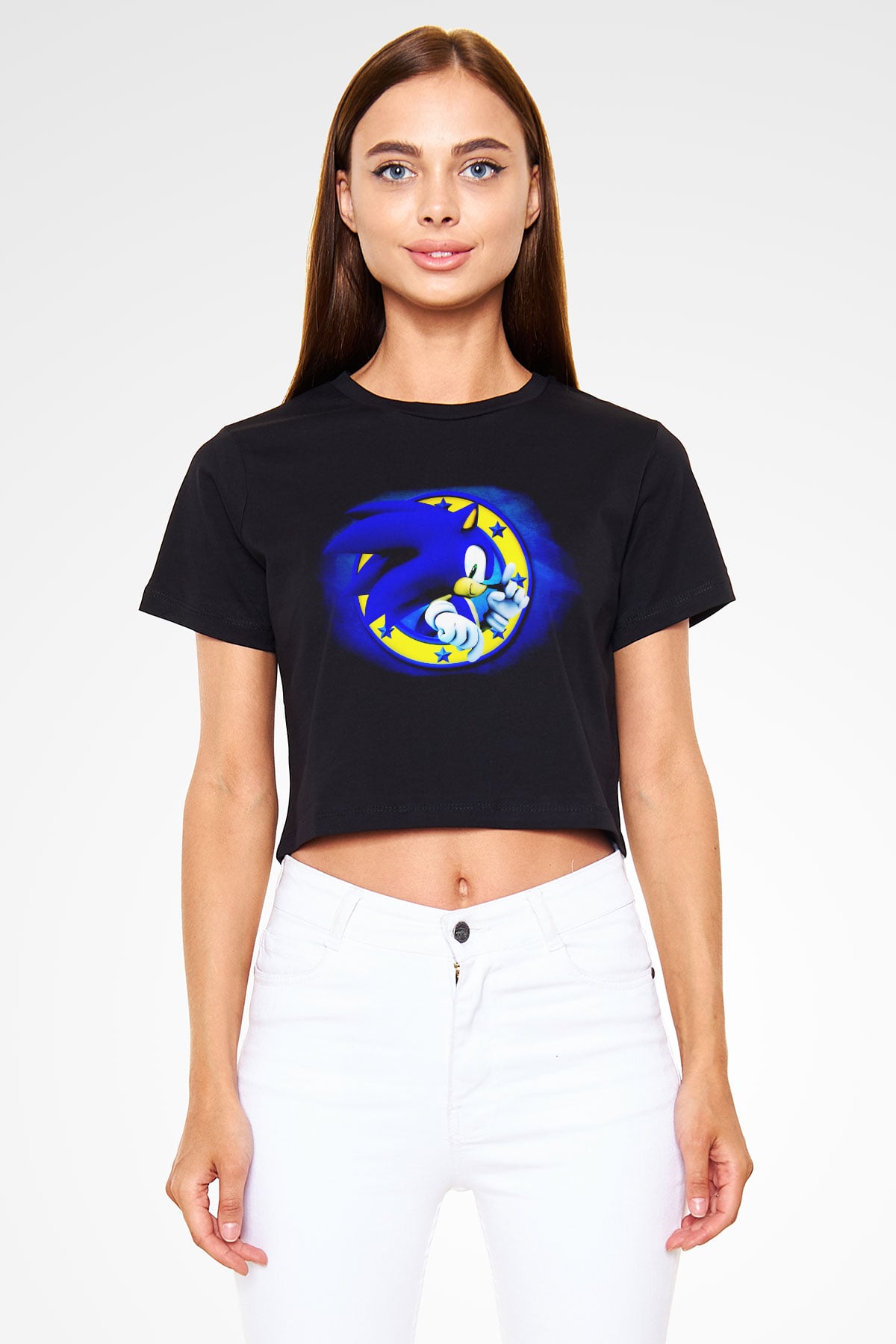 Sonic the Hedgehog Siyah Crop Top Tişört