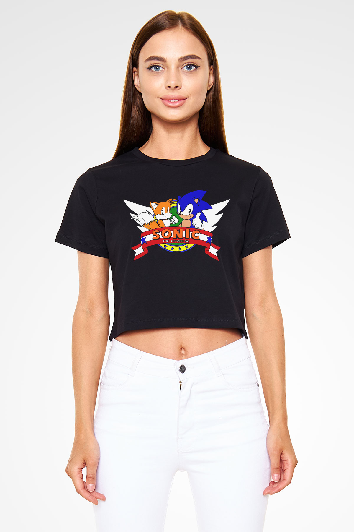 Sonic the Hedgehog Siyah Crop Top Tişört