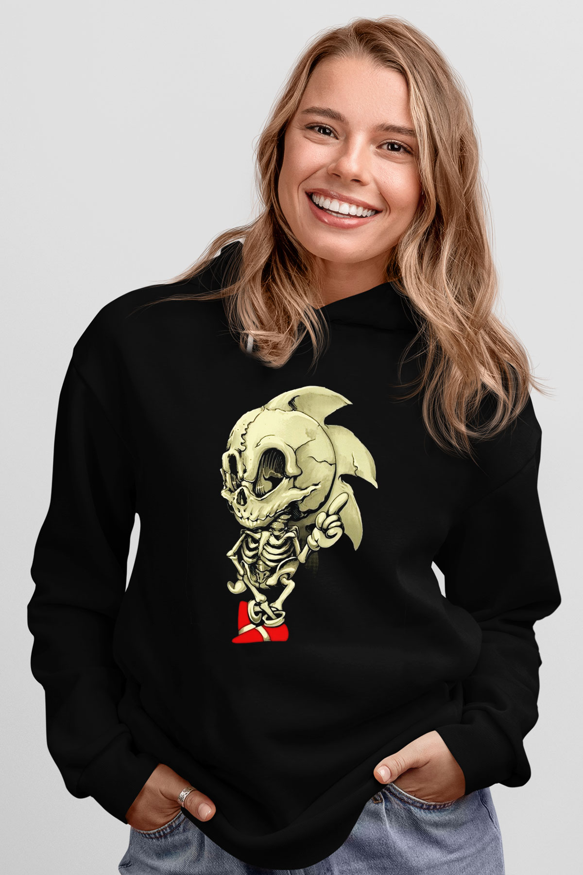 Sonic the Hedgehog Siyah Unisex Kapüşonlu Sweatshirt