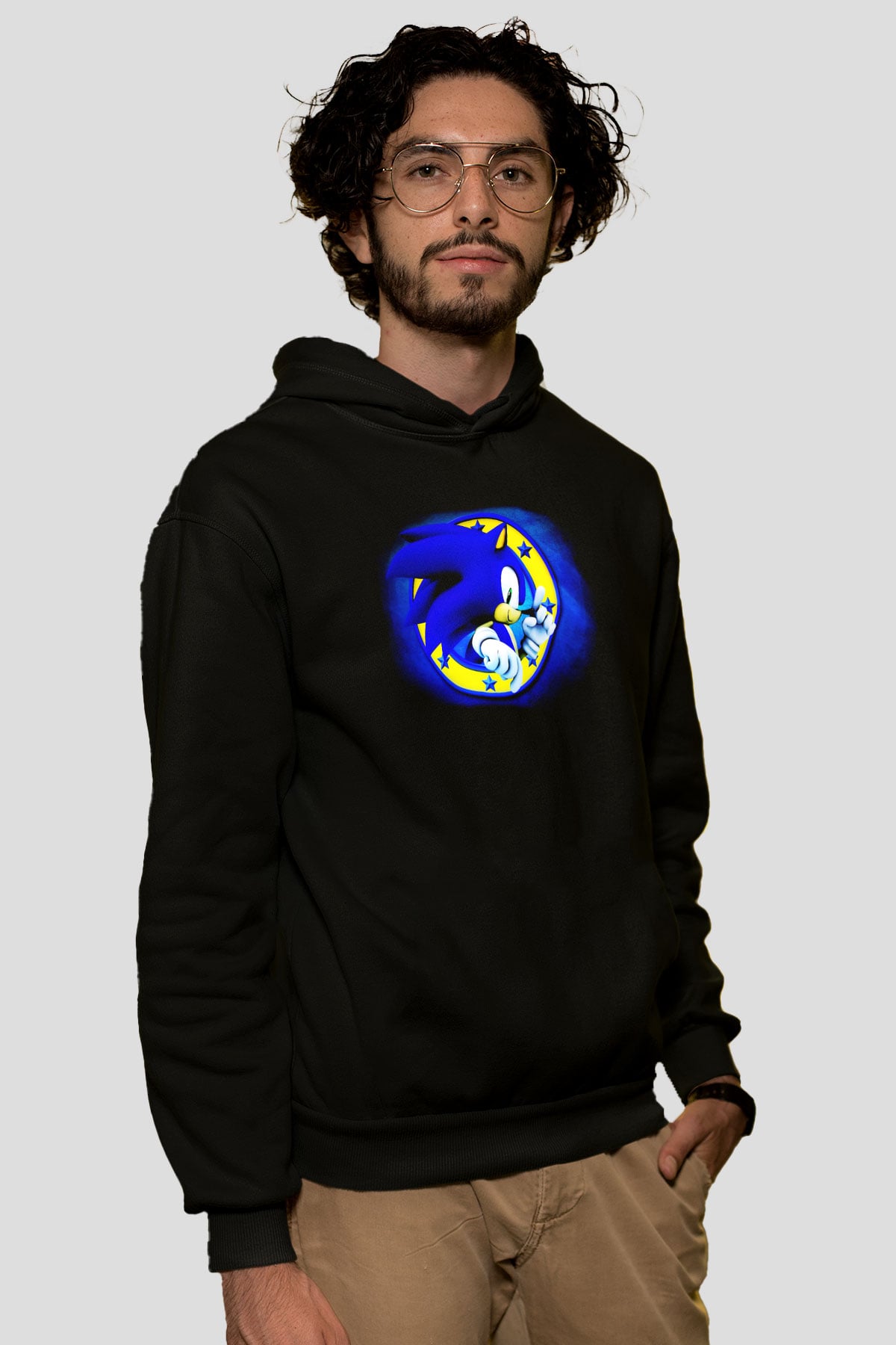 Sonic the Hedgehog Siyah Unisex Kapüşonlu Sweatshirt