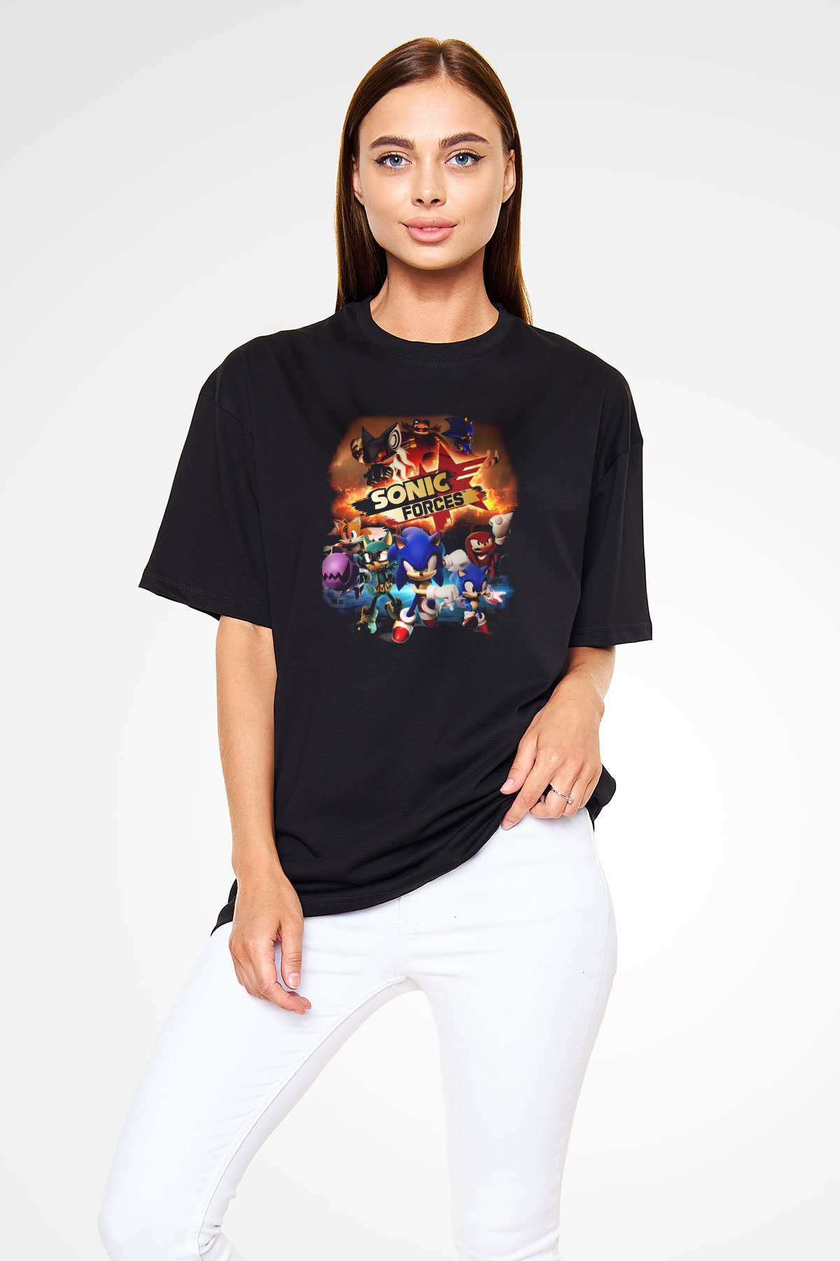 Sonic the Hedgehog Siyah Unisex Oversize Tişört