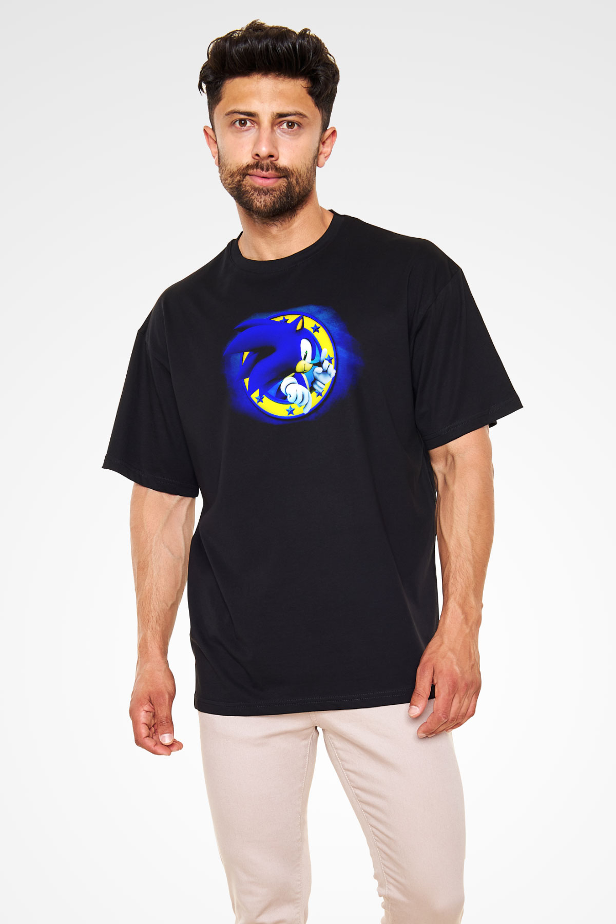 Sonic the Hedgehog Siyah Unisex Oversize Tişört