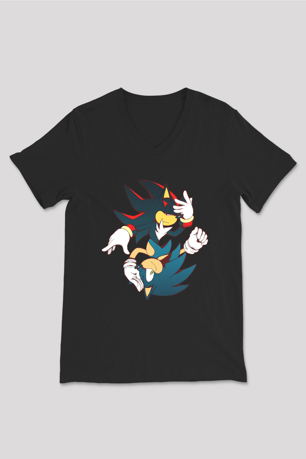 Sonic the Hedgehog Siyah Unisex V Yaka Tişört