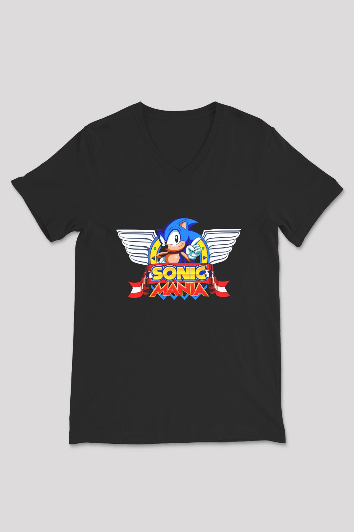 Sonic the Hedgehog Siyah Unisex V Yaka Tişört