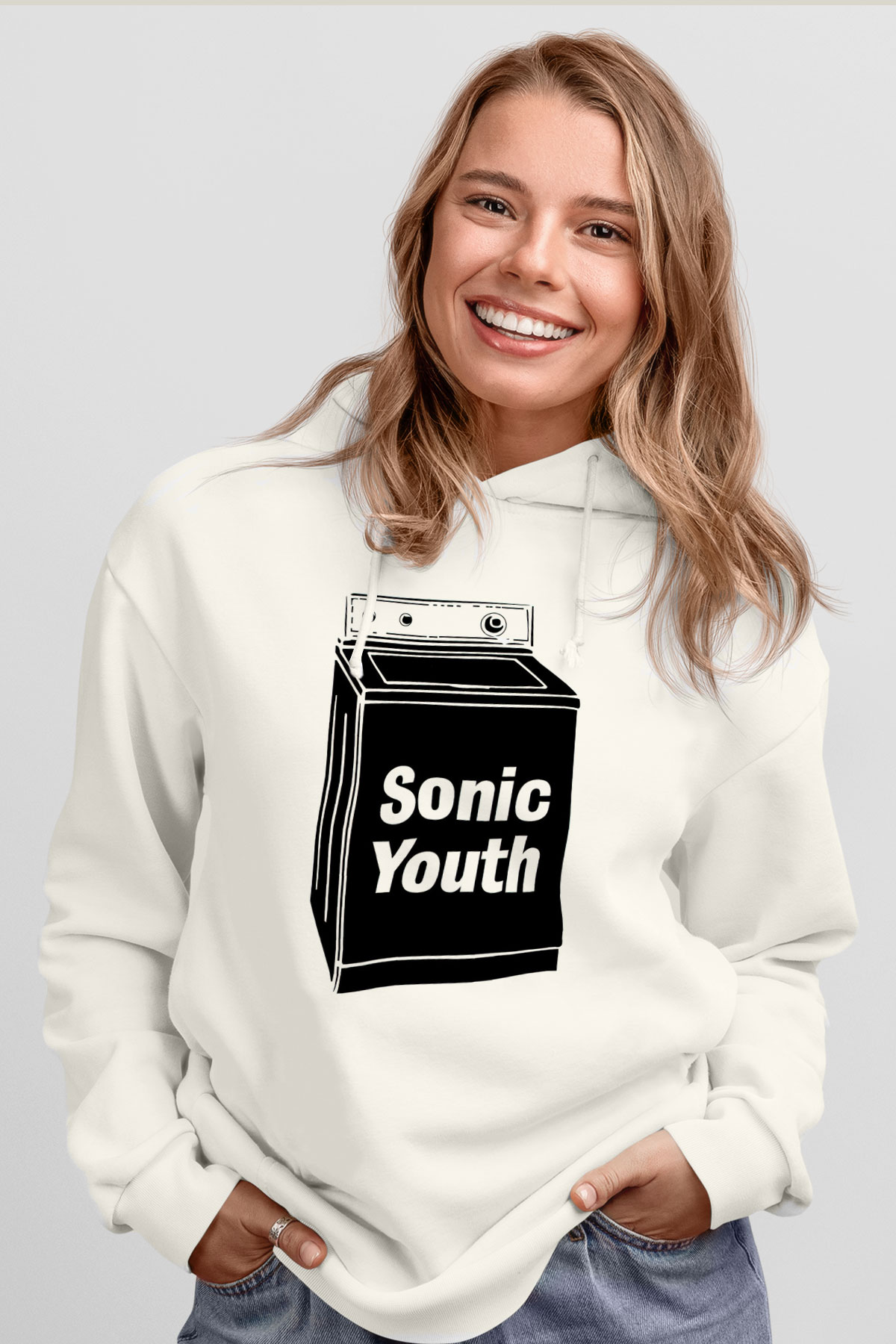 Sonic Youth Beyaz Unisex Kapşonlu Sweatshirt