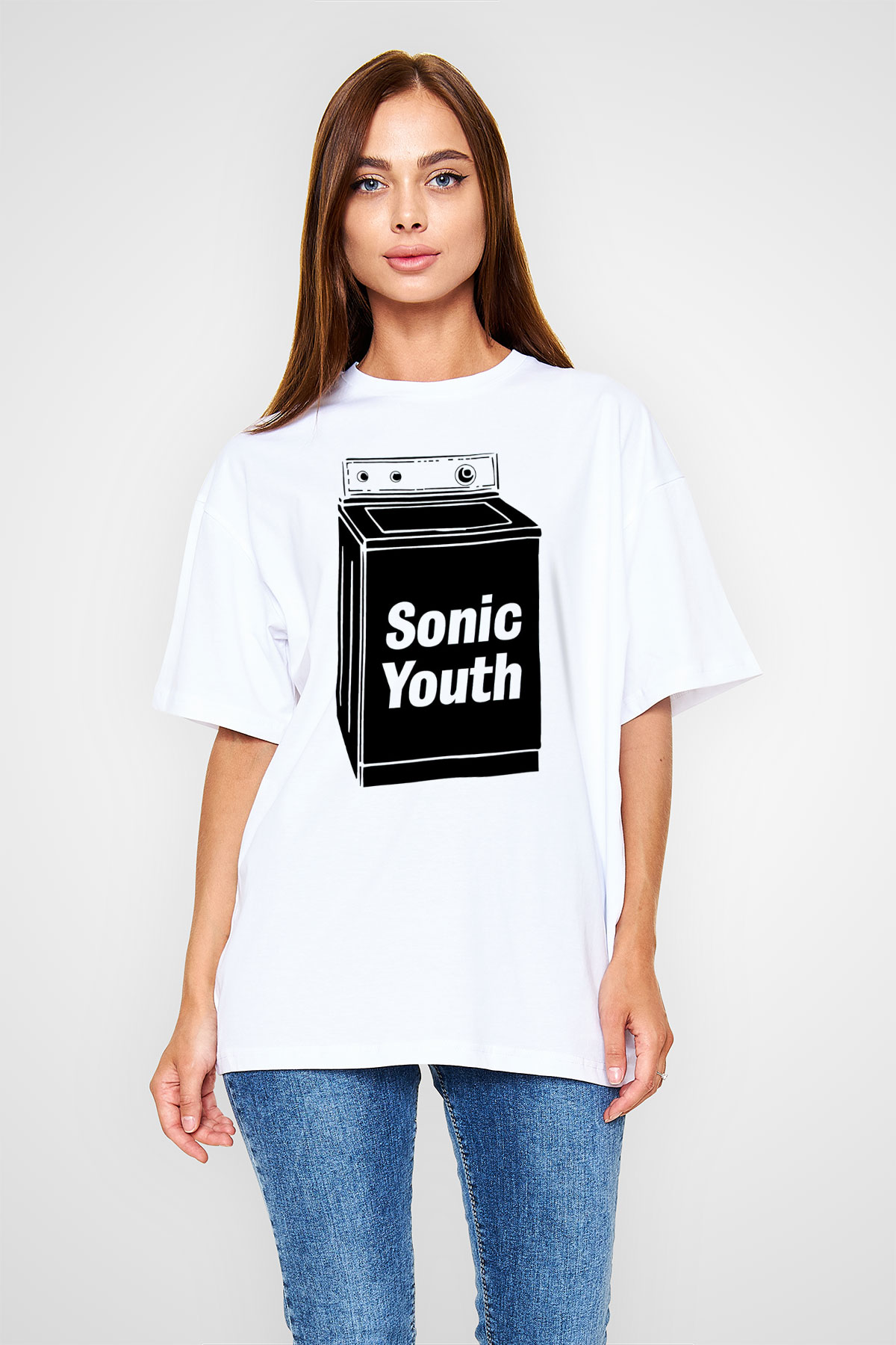 Sonic Youth Beyaz Unisex Oversize Tişört T-Shirt - Oversize Tişört Fabrikası