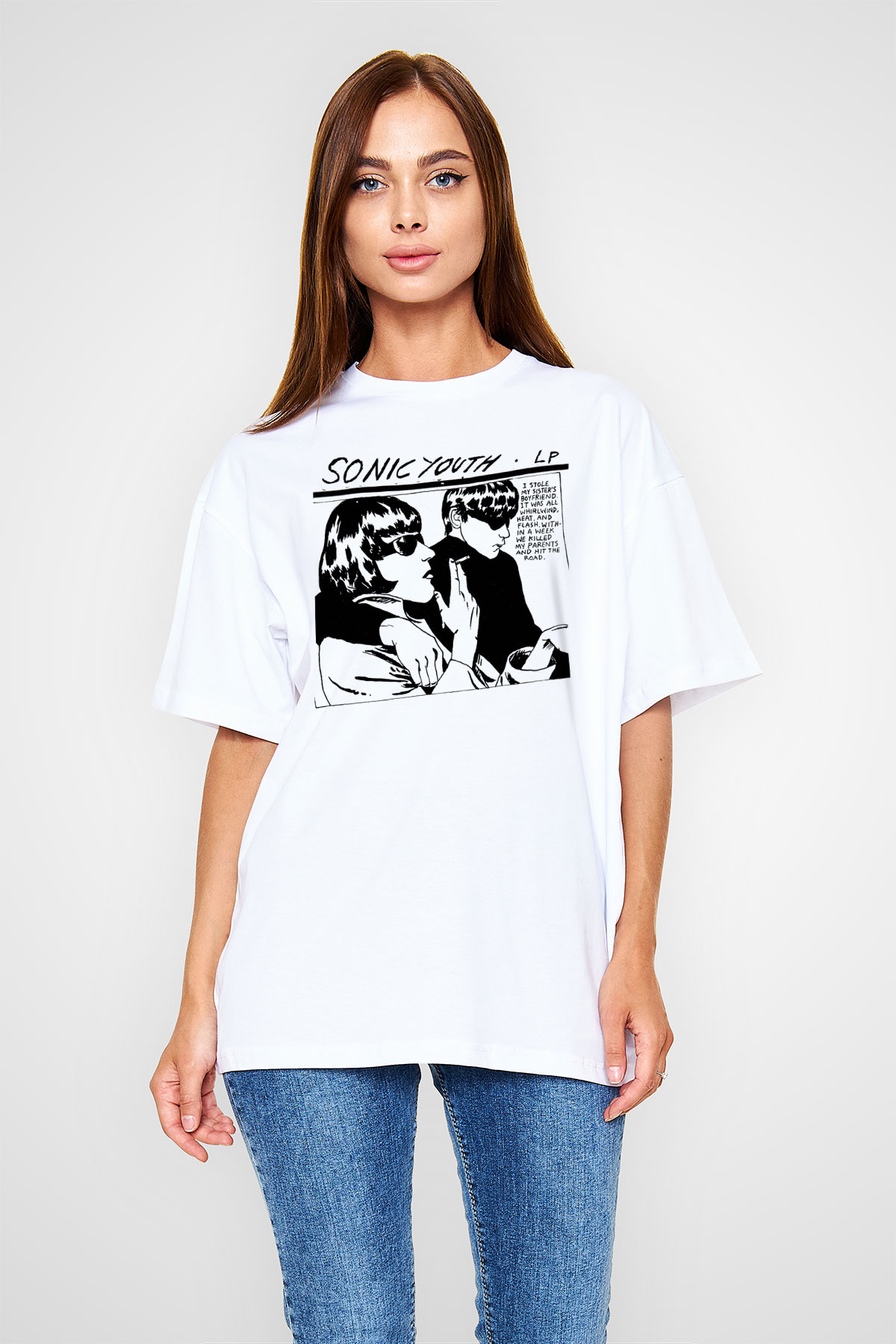 Sonic Youth Beyaz Unisex Oversize Tişört T-Shirt - Oversize Tişört Fabrikası