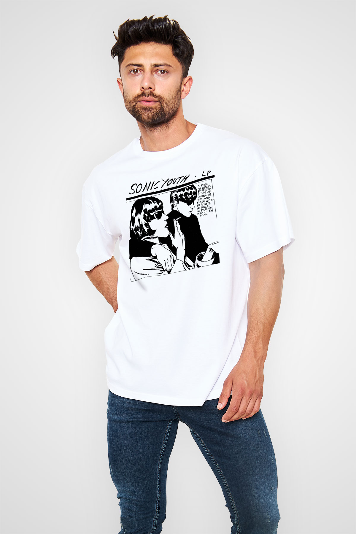 Sonic Youth Beyaz Unisex Oversize Tişört T-Shirt - Oversize Tişört Fabrikası