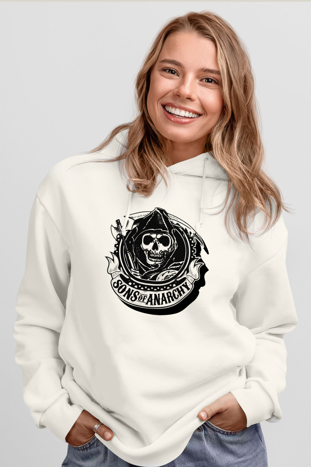 Sons of Anarchy Beyaz Unisex Kapşonlu Sweatshirt