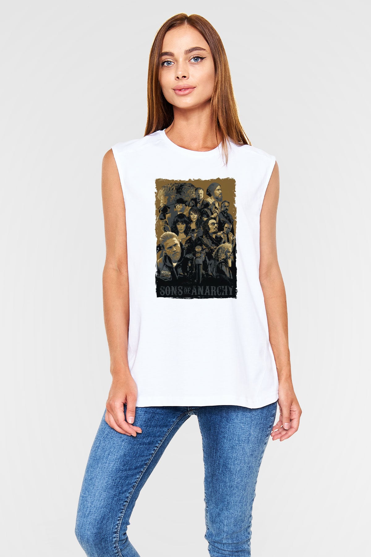 Sons of Anarchy Beyaz Unisex Kolsuz Tişört