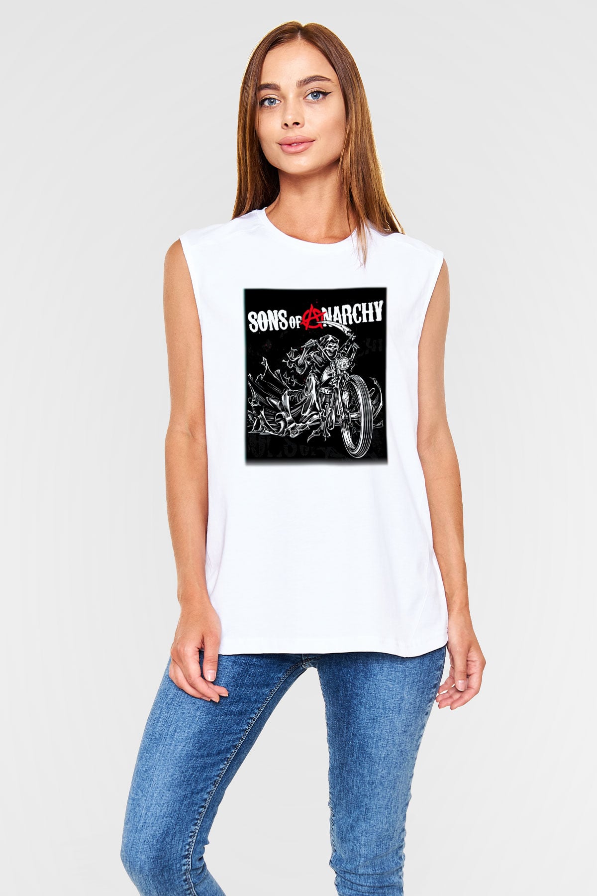 Sons of Anarchy Beyaz Unisex Kolsuz Tişört