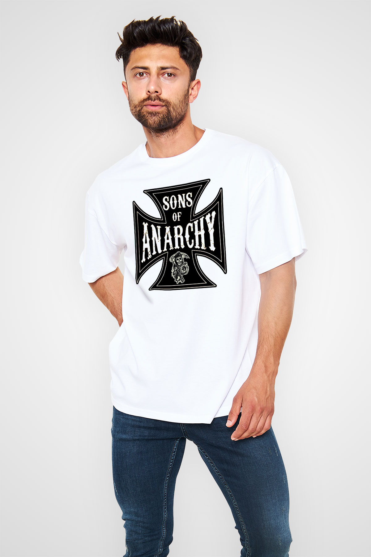 Sons of Anarchy Beyaz Unisex Oversize Tişört T-Shirt