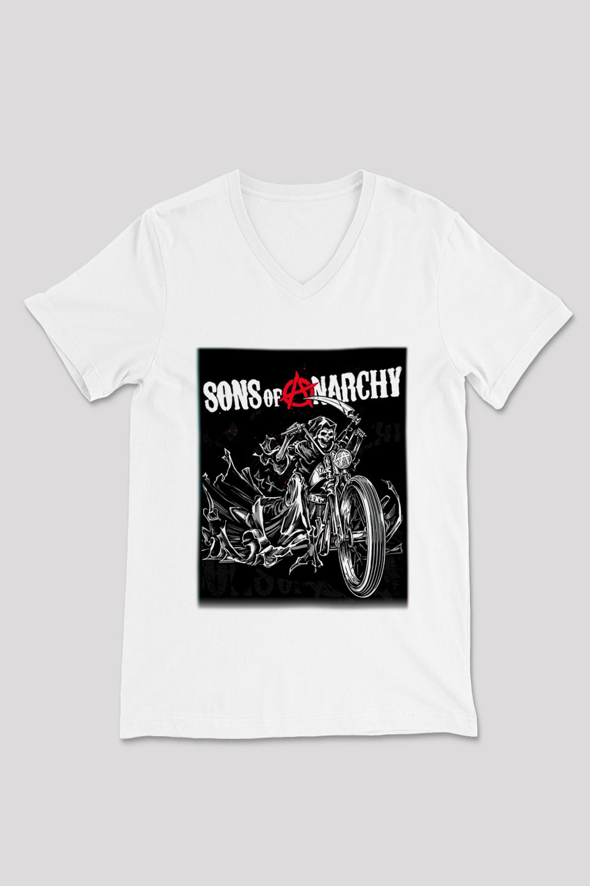 Sons of Anarchy Beyaz Unisex V Yaka Tişört T-Shirt