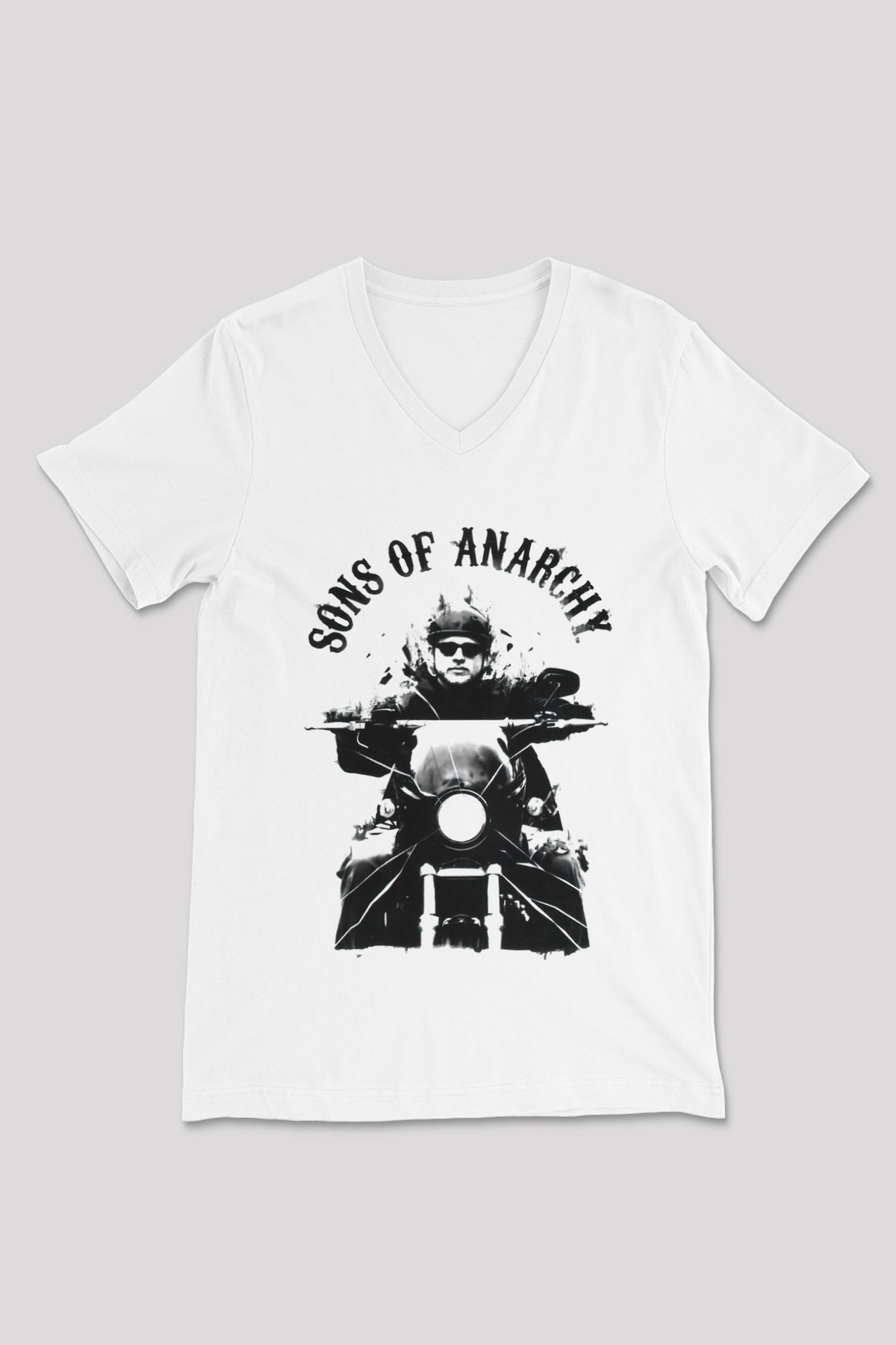 Sons of Anarchy Beyaz Unisex V Yaka Tişört T-Shirt