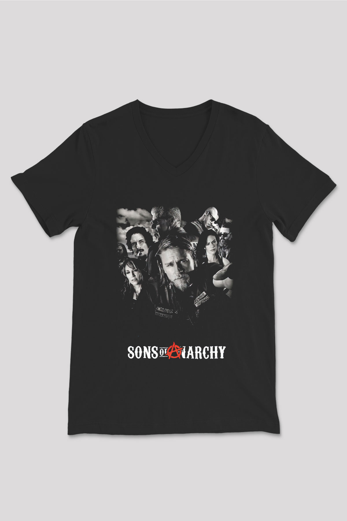 Sons of Anarchy Siyah Unisex V Yaka Tişört T-Shirt