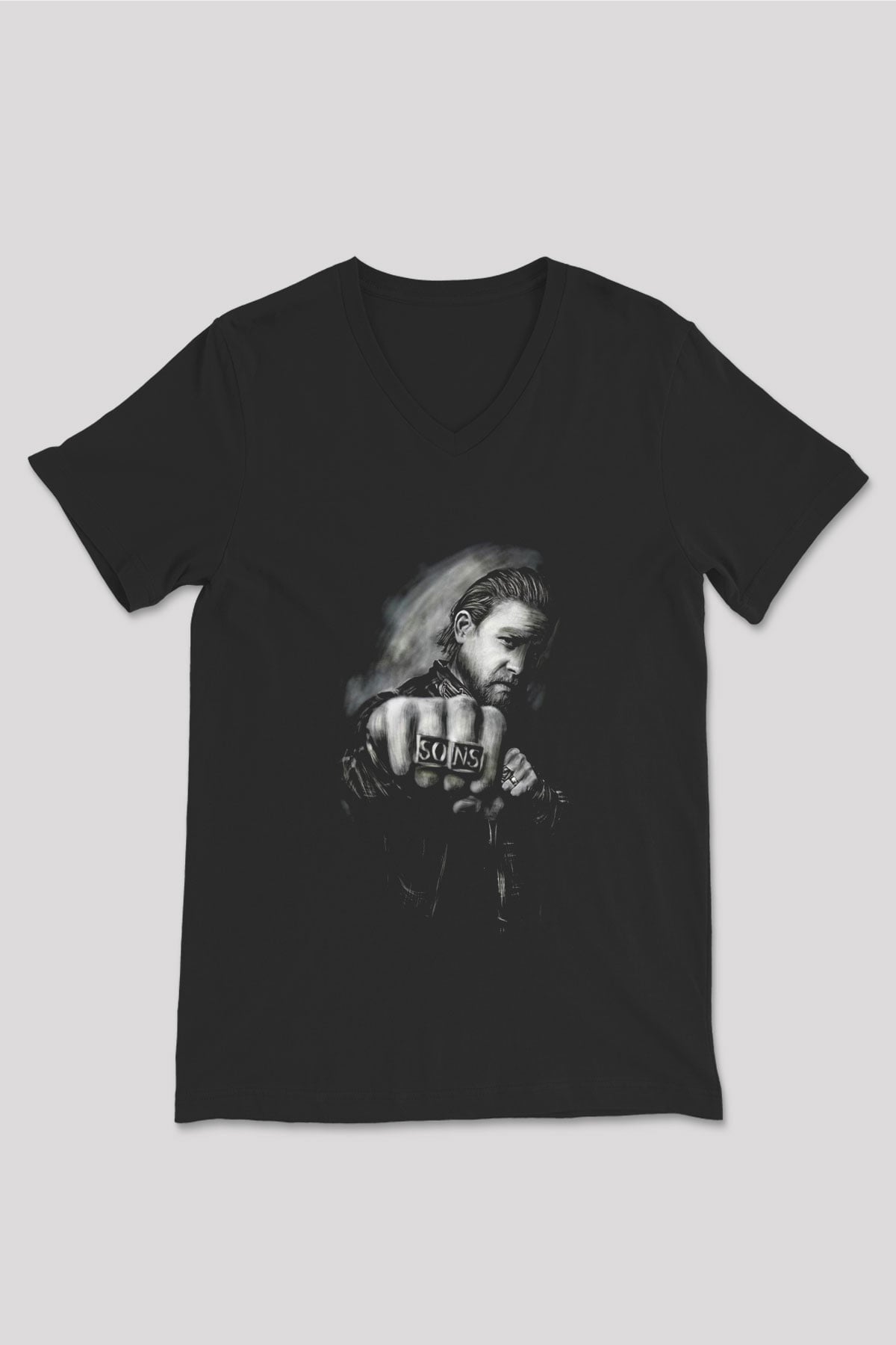 Sons of Anarchy Siyah Unisex V Yaka Tişört T-Shirt