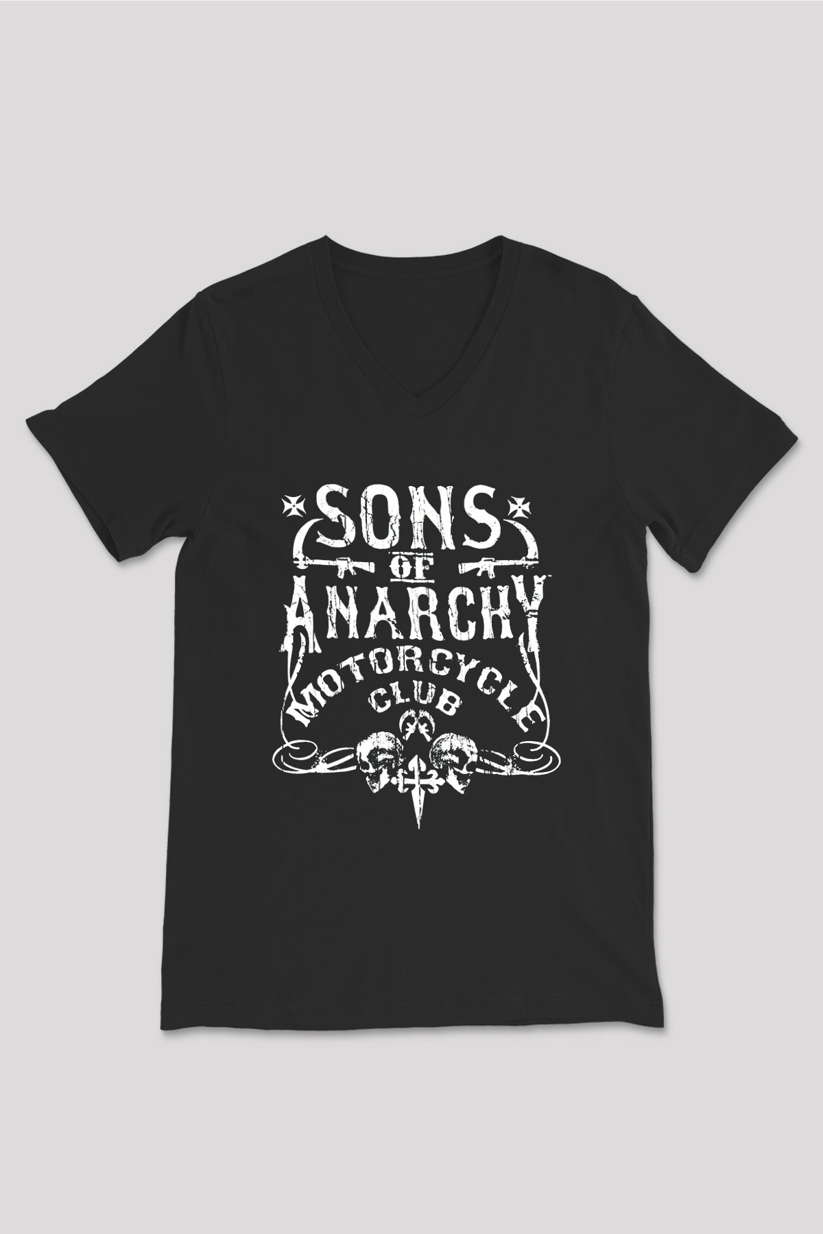 Sons of Anarchy Siyah Unisex V Yaka Tişört T-Shirt
