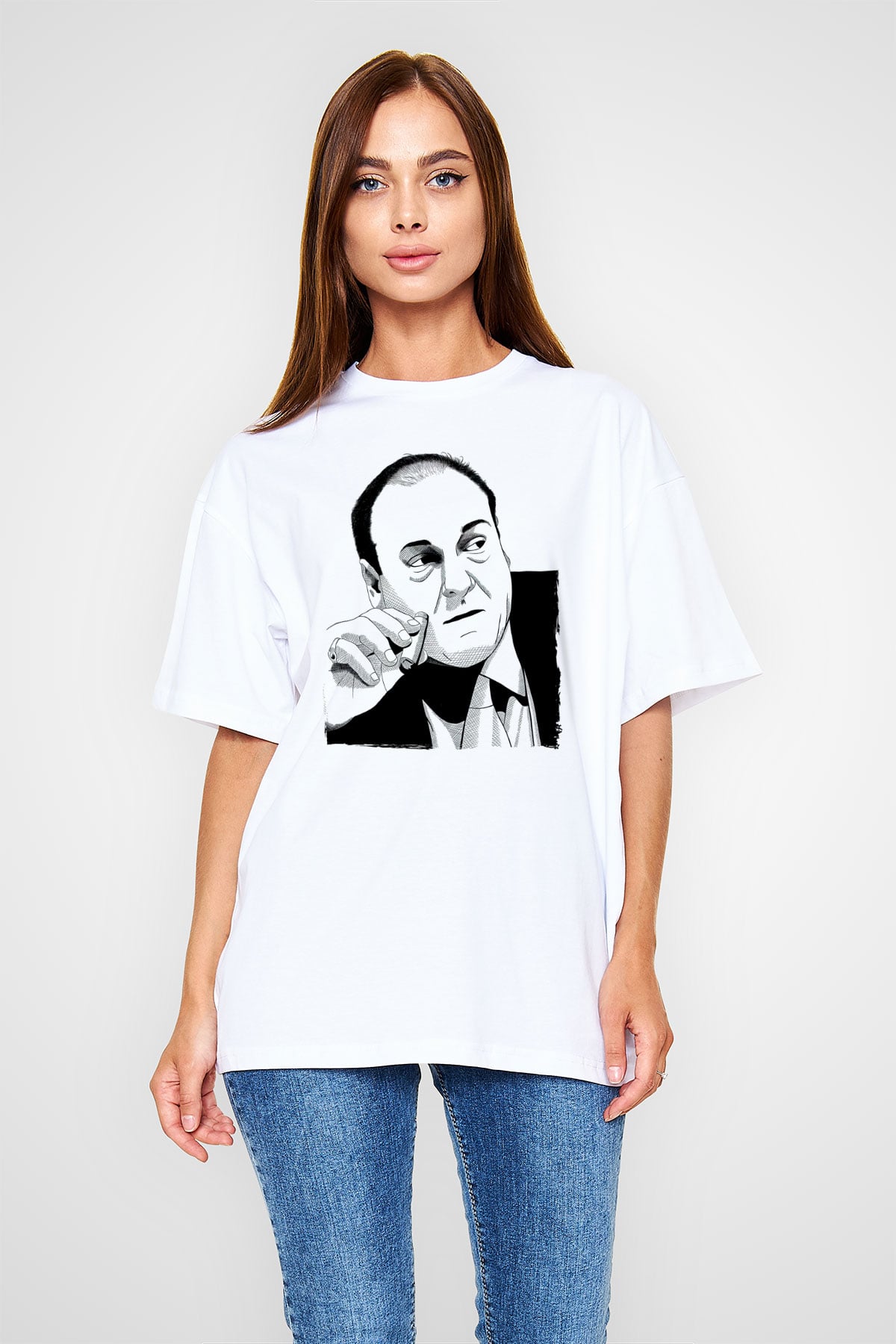Sopranos Baskılı Beyaz Unisex Oversize Tişört - Tshirt