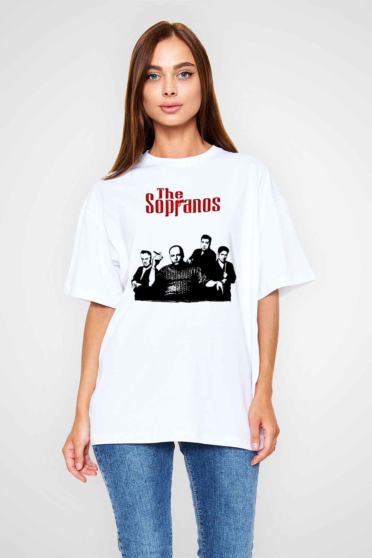 Sopranos Baskılı Beyaz Unisex Oversize Tişört - Tshirt