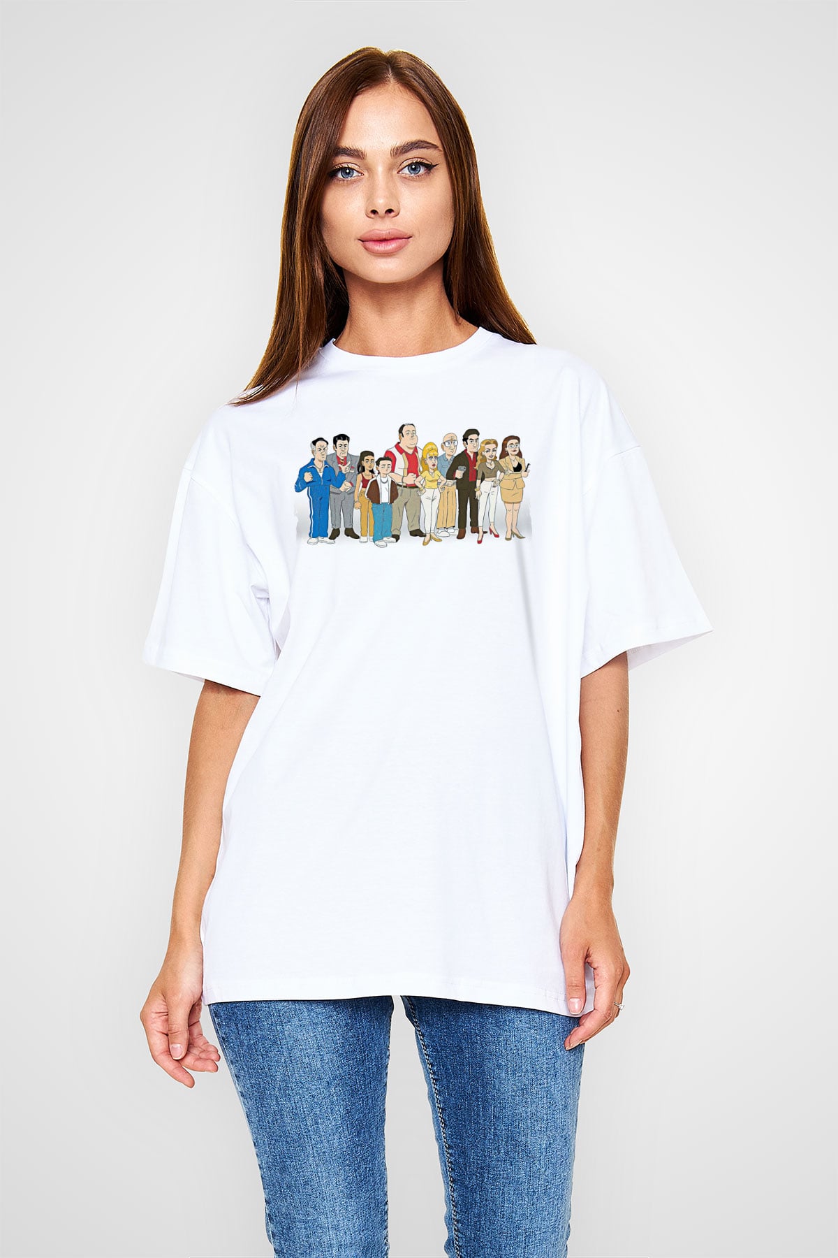Sopranos Baskılı Beyaz Unisex Oversize Tişört - Tshirt