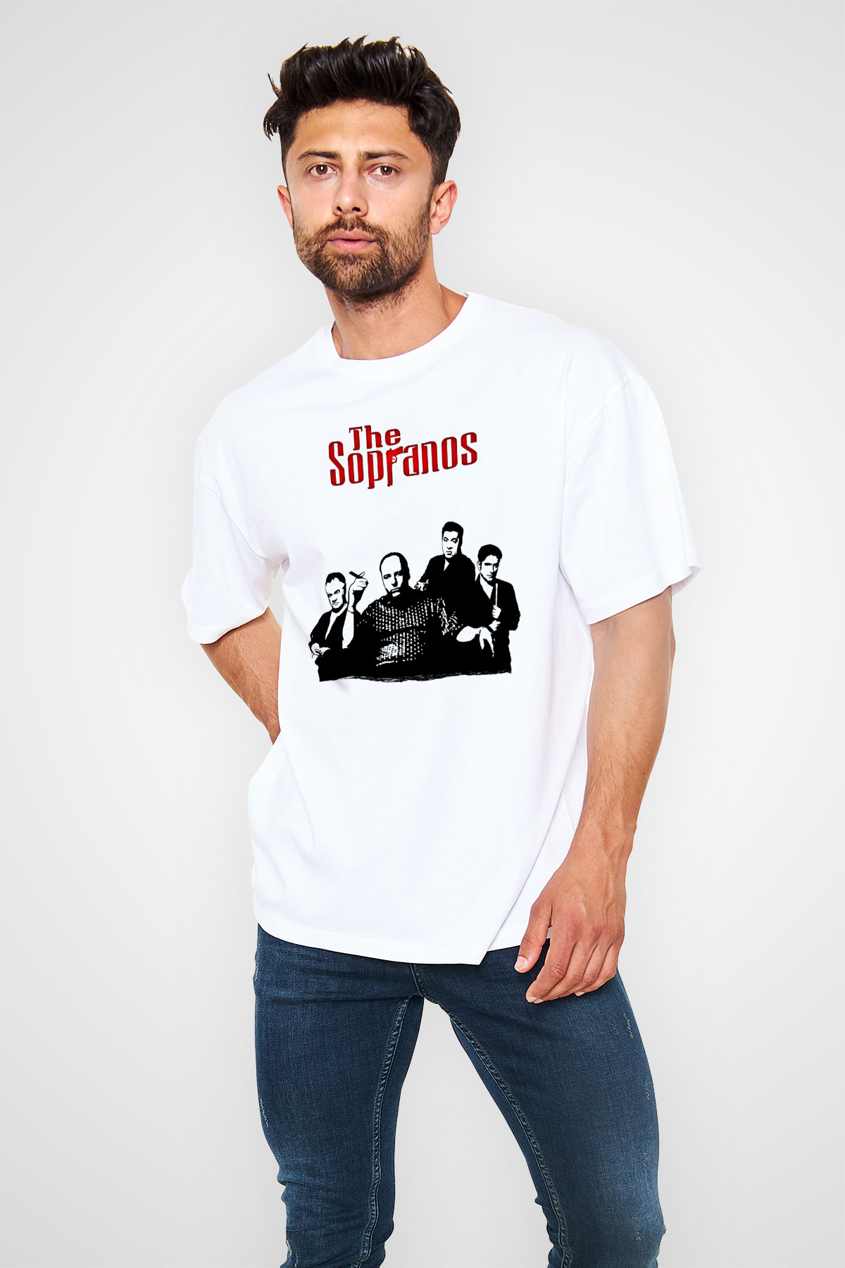 Sopranos Baskılı Beyaz Unisex Oversize Tişört - Tshirt