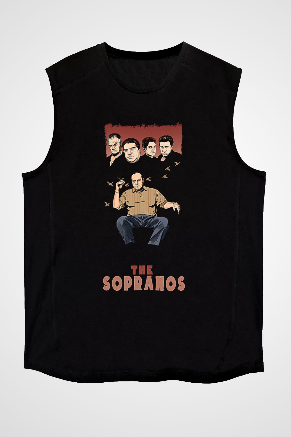 Sopranos Baskılı Unisex Siyah Kolsuz Tişört - Tshirt