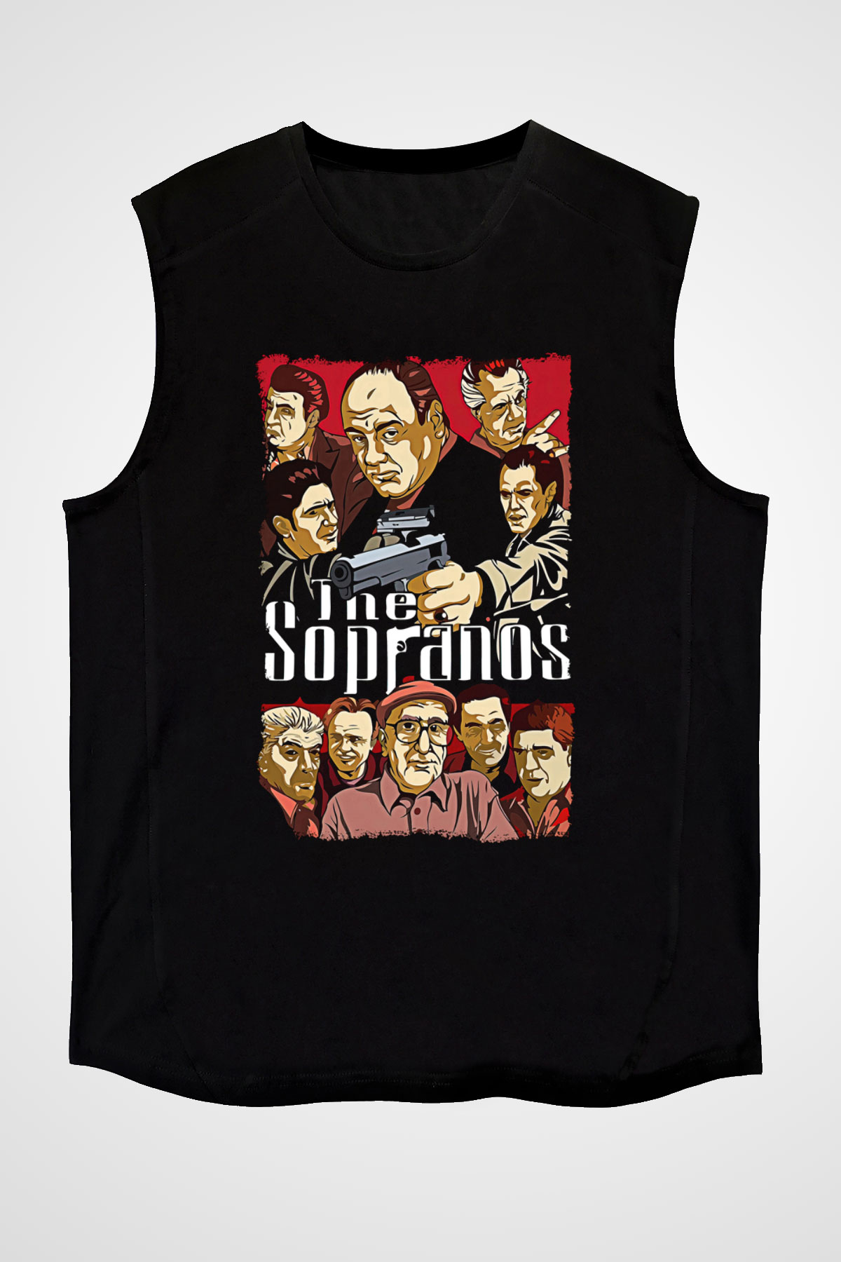 Sopranos Baskılı Unisex Siyah Kolsuz Tişört - Tshirt