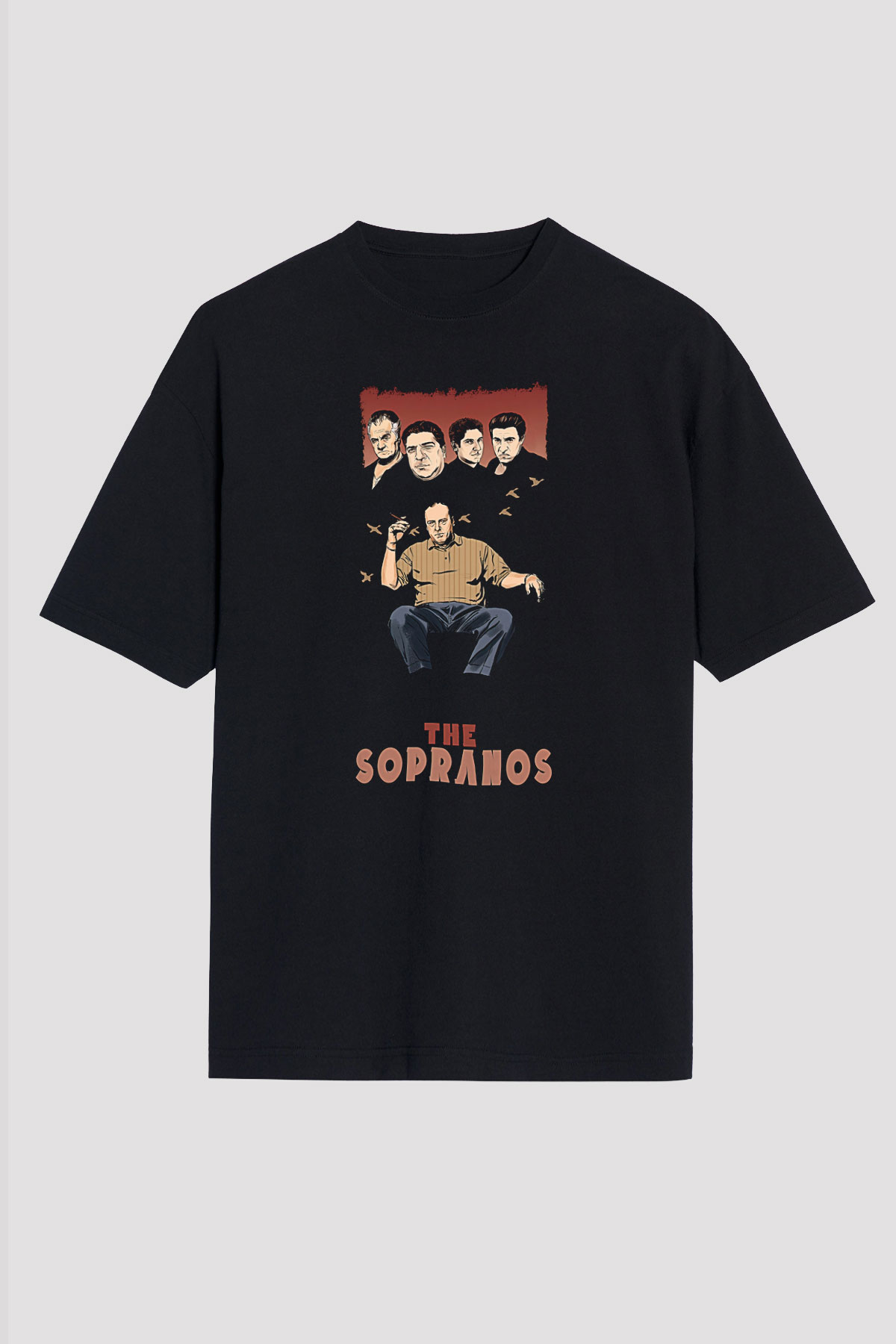 Sopranos Baskılı Unisex Siyah Oversize Tişört - Tshirt