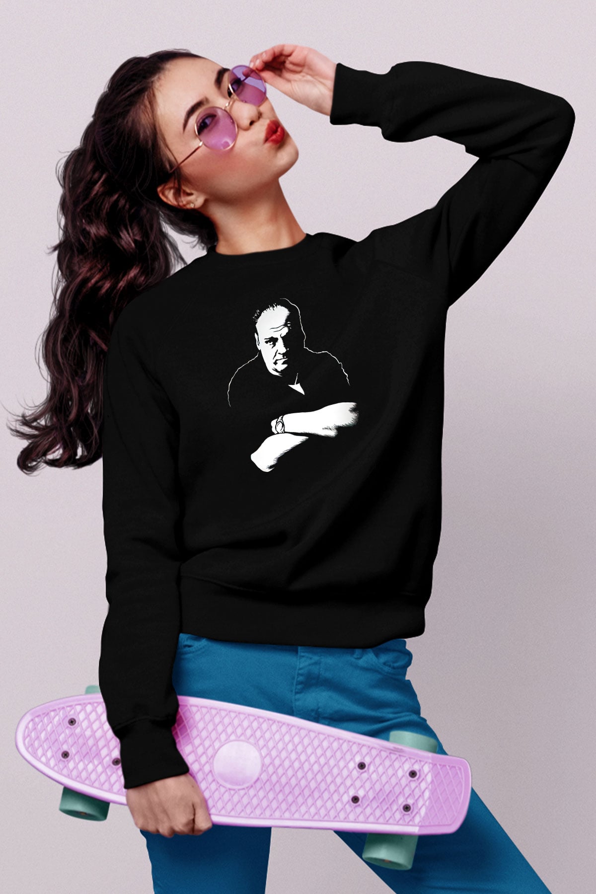 Sopranos Baskılı Unisex Siyah Sweatshirt