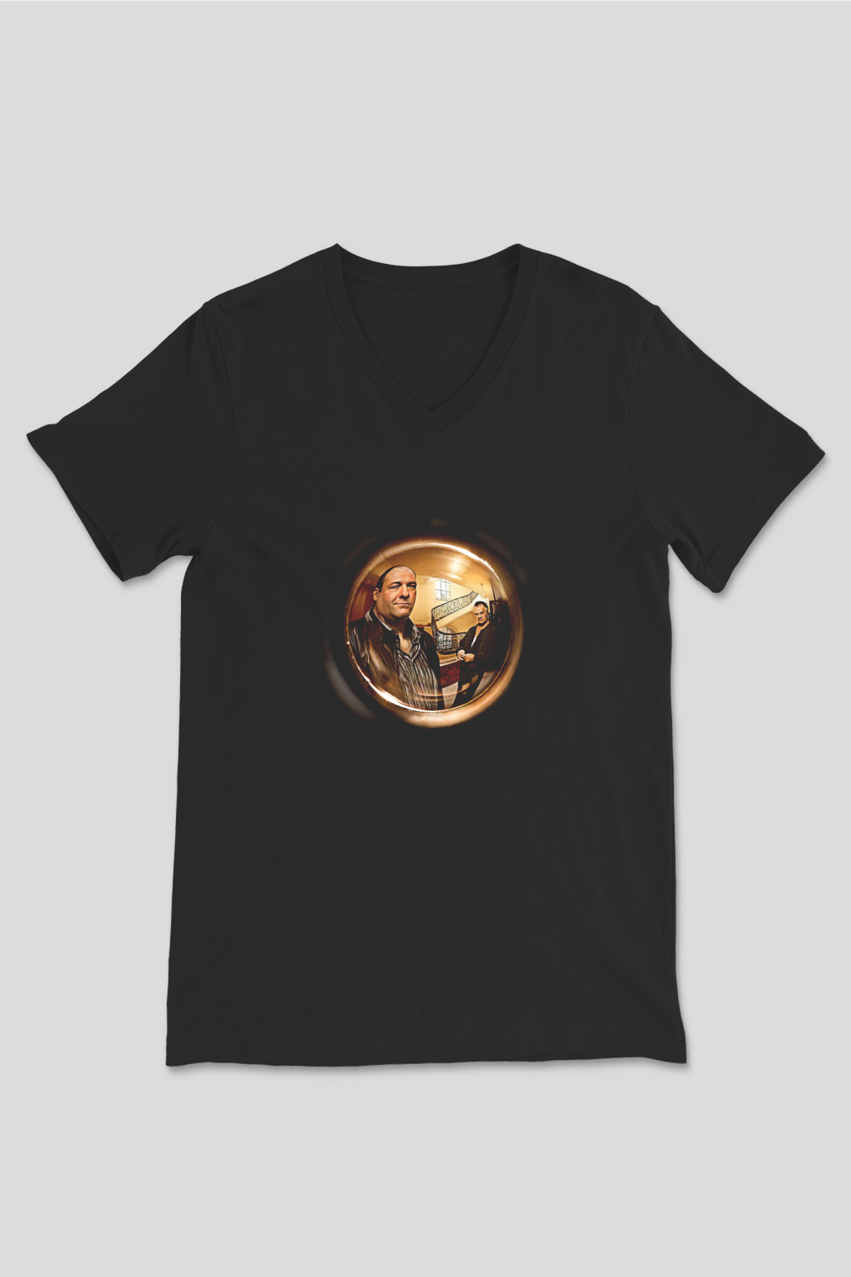 Sopranos Baskılı Unisex Siyah V Yaka Tişört - Tshirt
