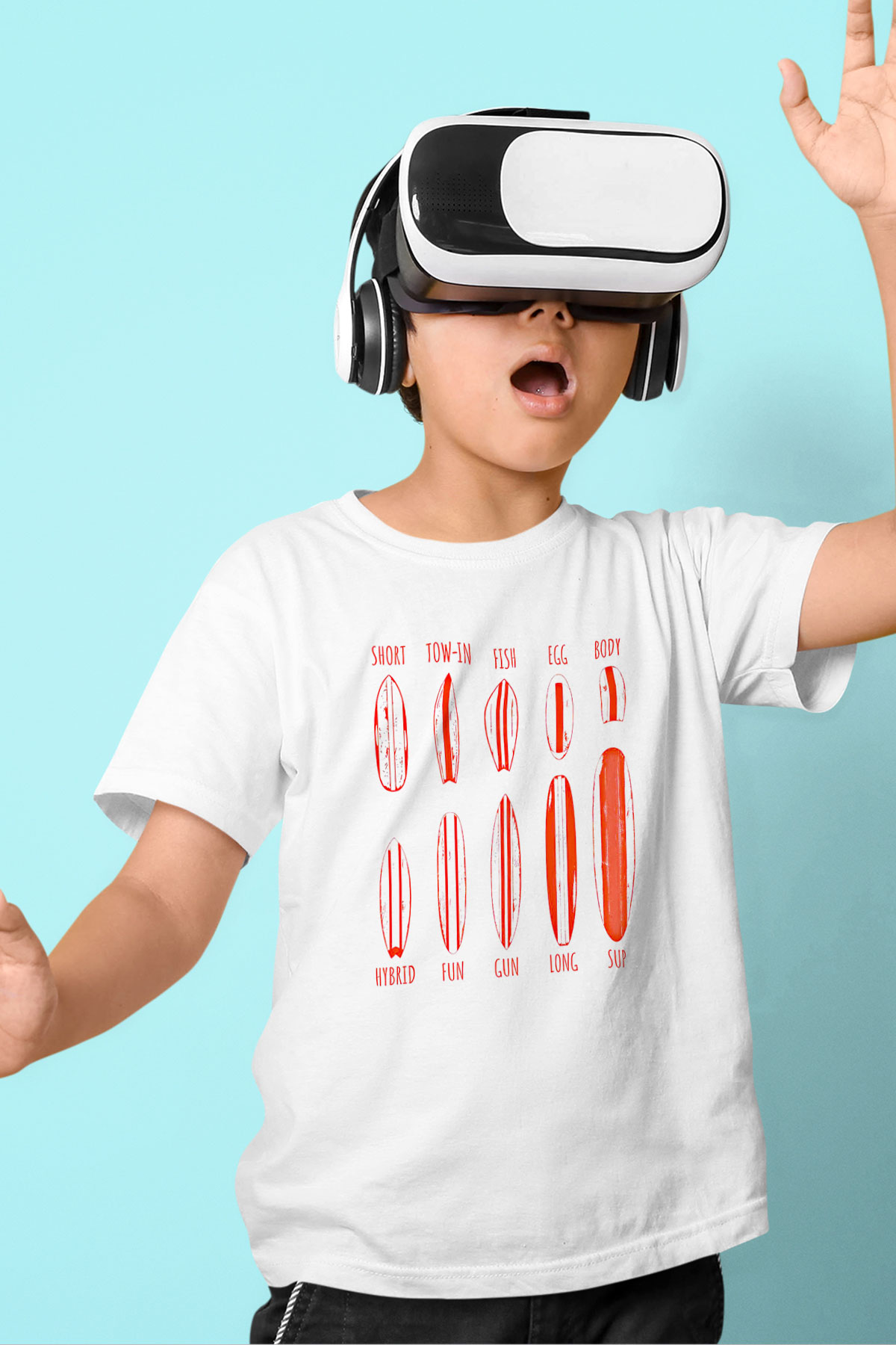 Sörf Baskılı Unisex Beyaz Çocuk Tişört - Tshirt