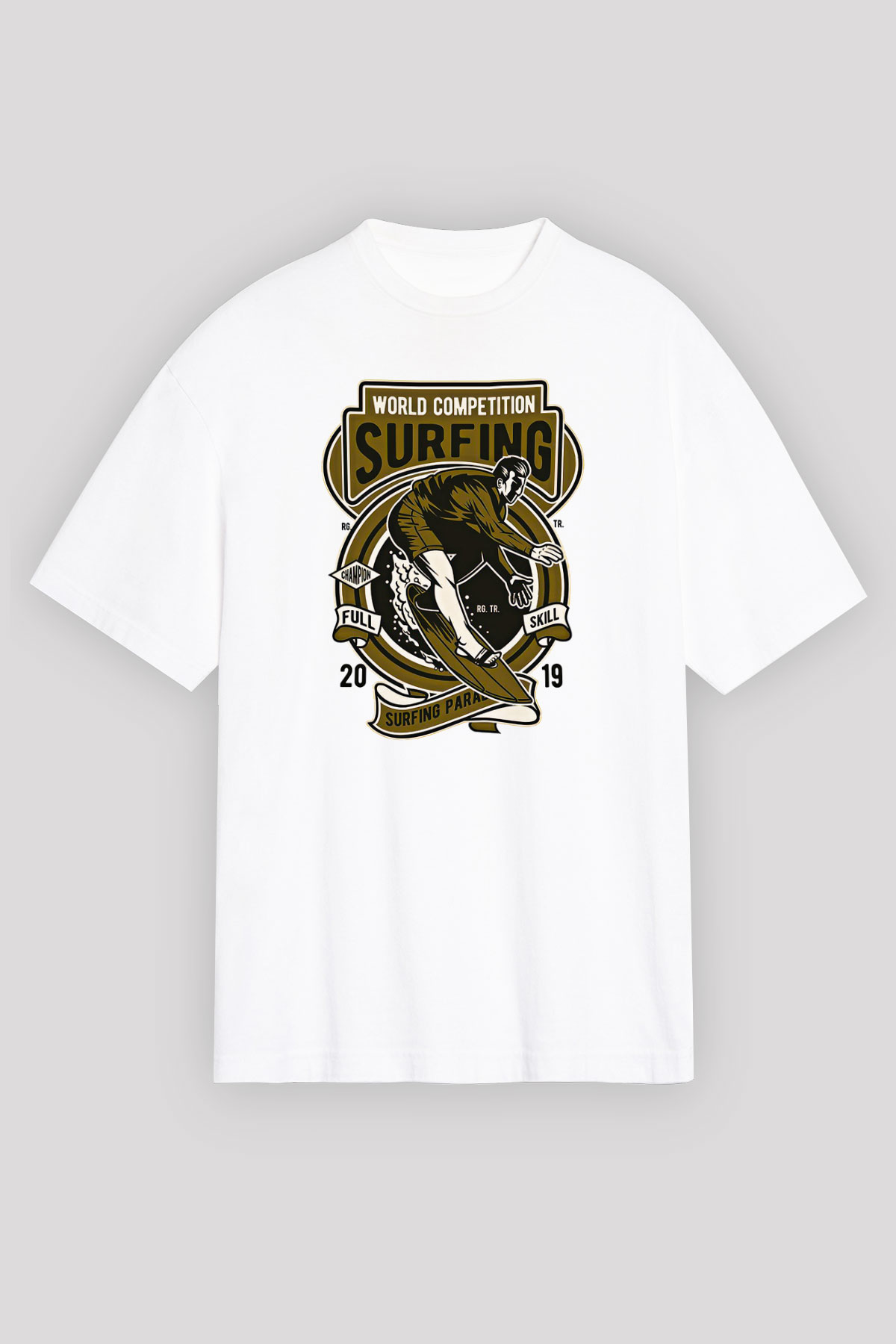 Sörf Baskılı Unisex Beyaz Oversize Tişört - Tshirt