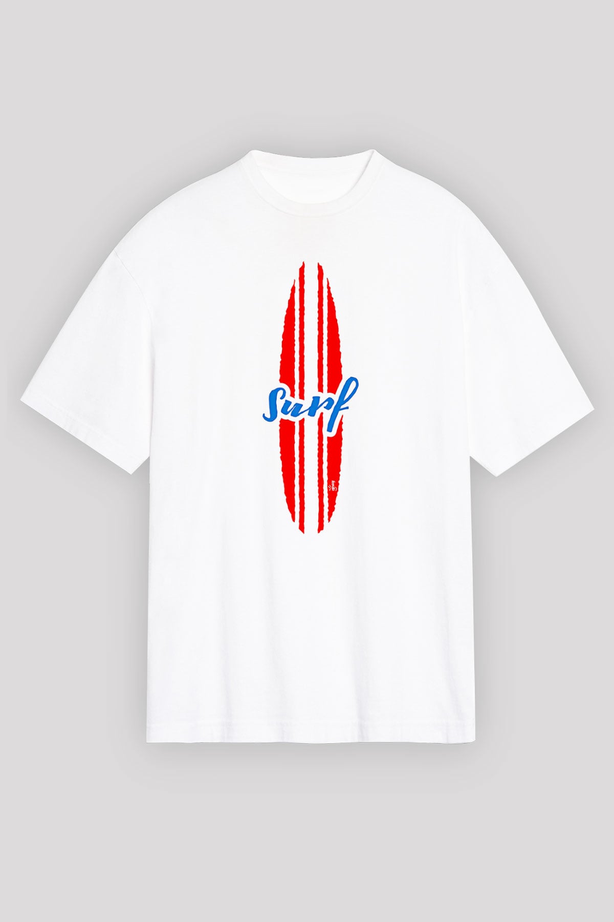 Sörf Baskılı Unisex Beyaz Oversize Tişört - Tshirt