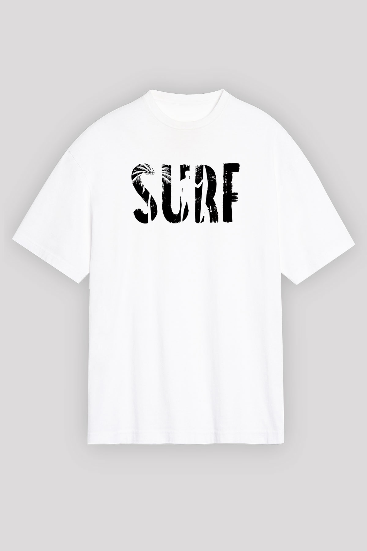 Sörf Baskılı Unisex Beyaz Oversize Tişört - Tshirt