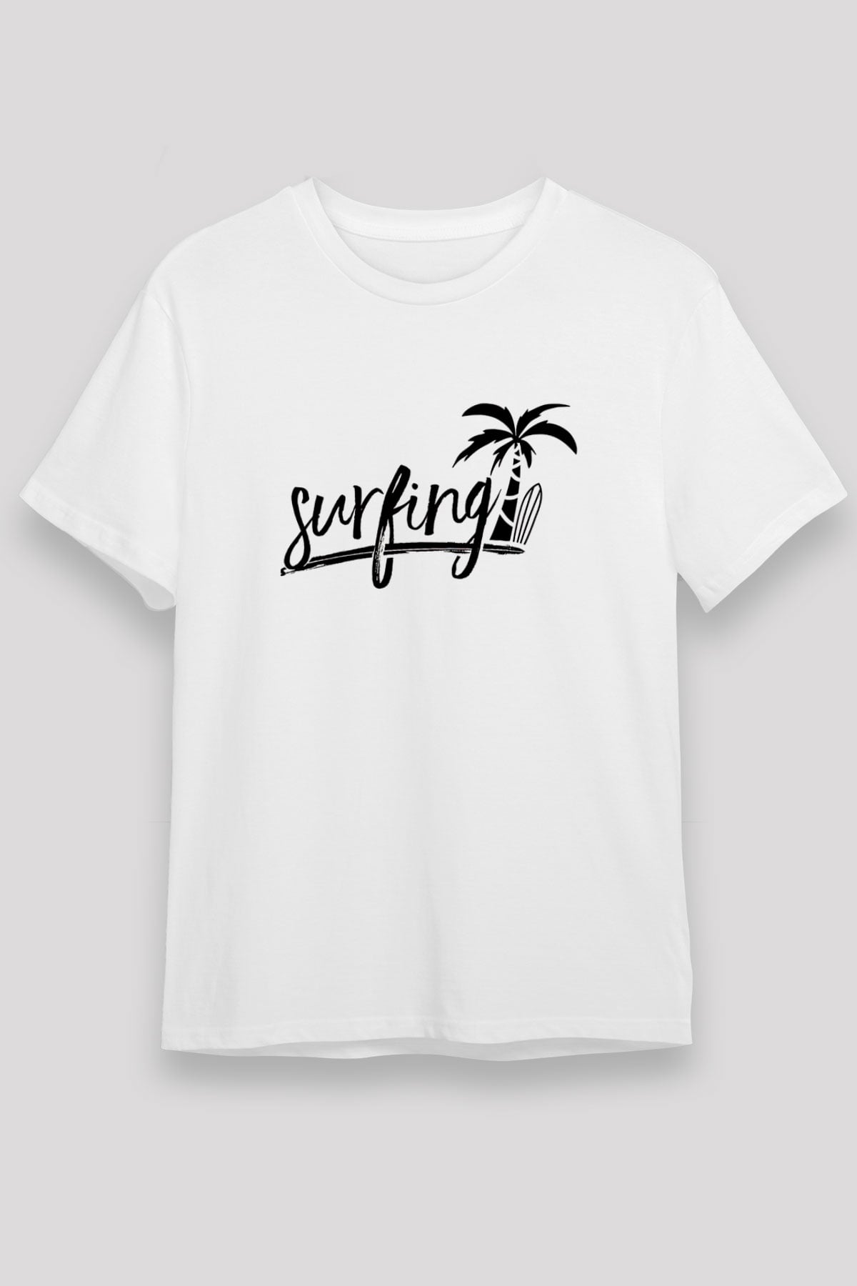 Sörf Baskılı Unisex Beyaz Tişört - Tshirt