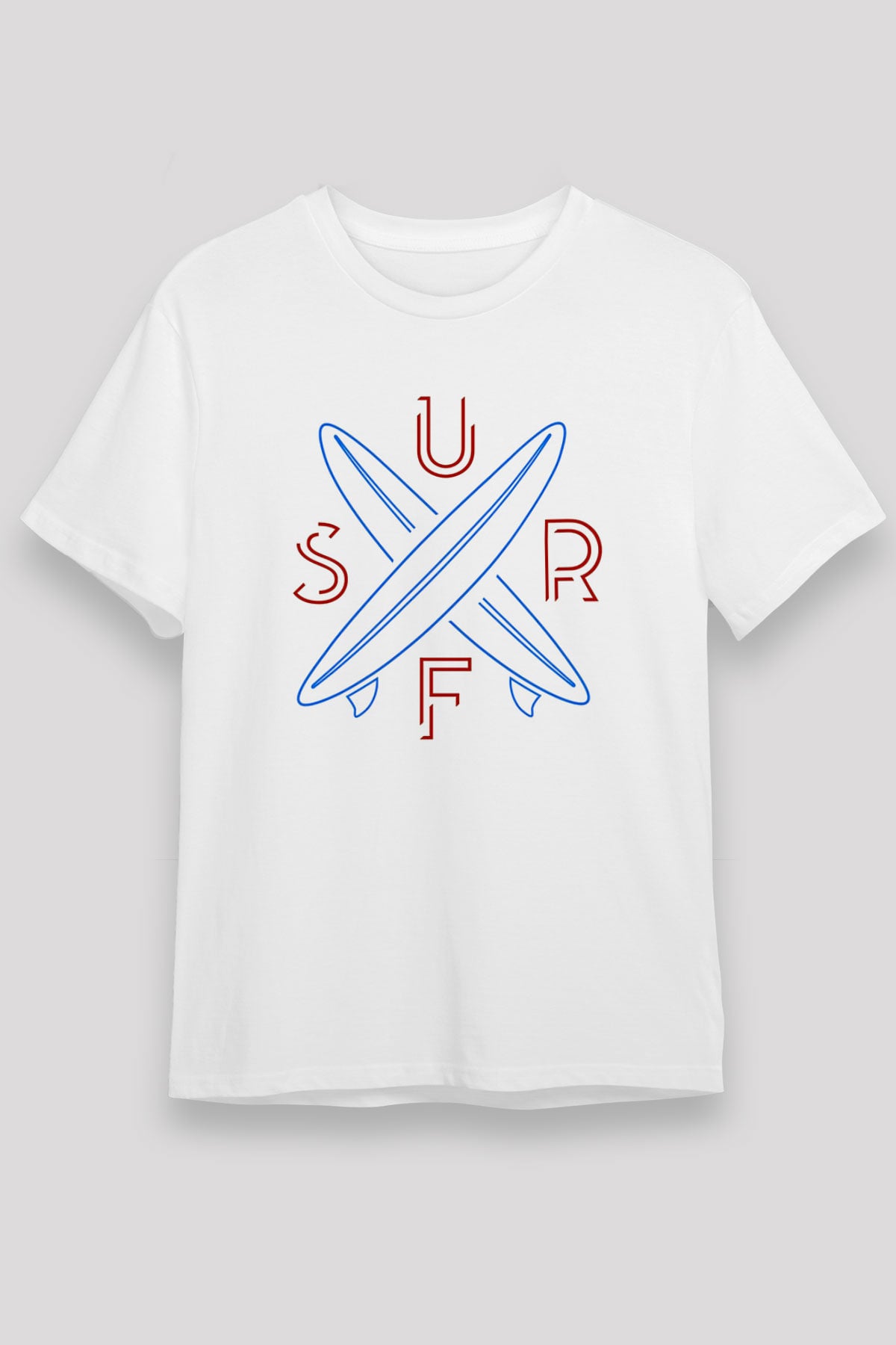 Sörf Baskılı Unisex Beyaz Tişört - Tshirt