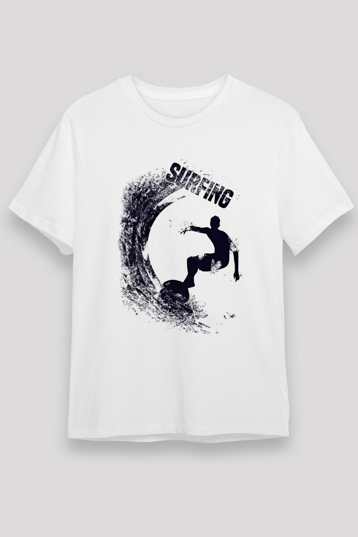 Sörf Baskılı Unisex Beyaz Tişört - Tshirt