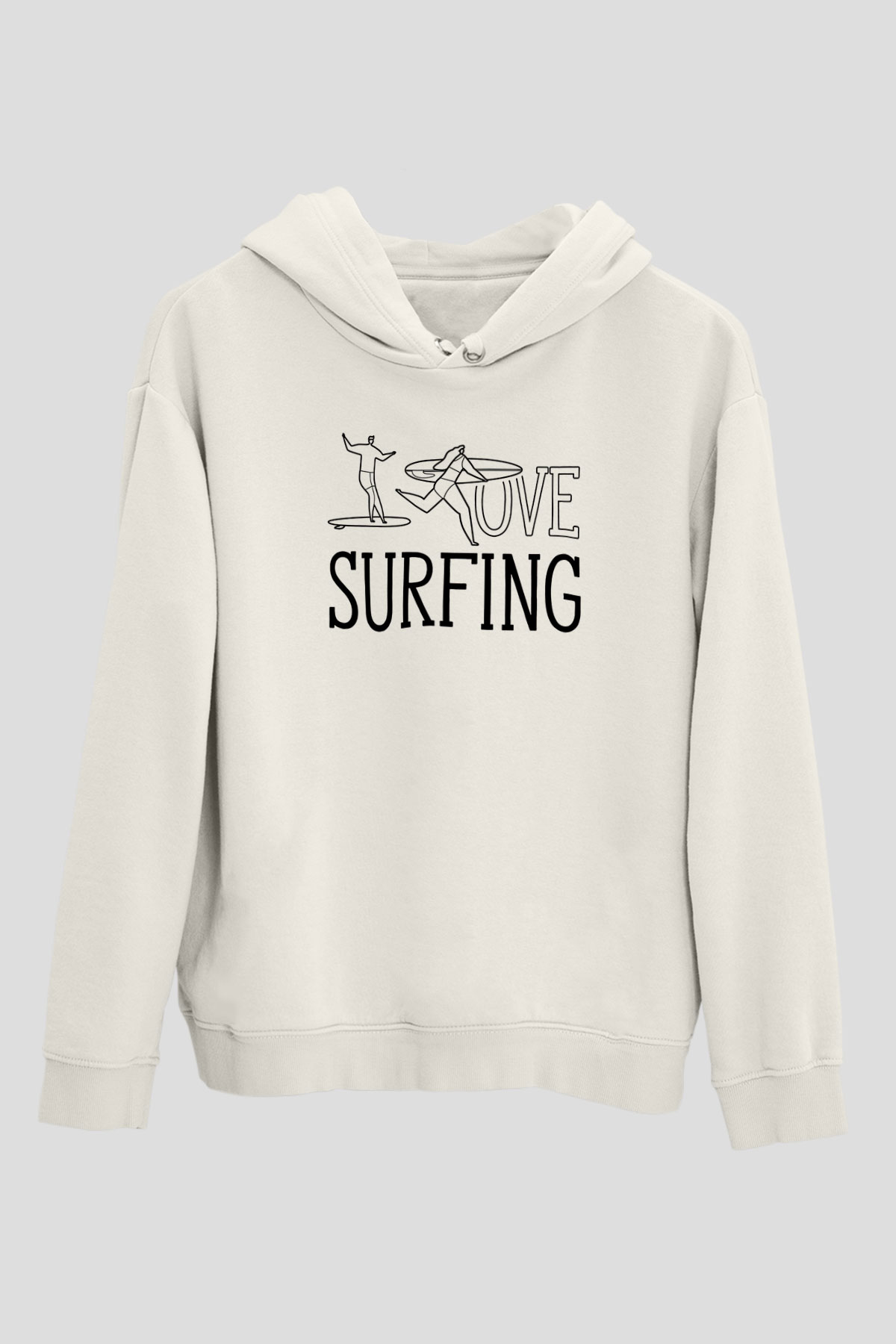 Sörf Baskılı Unisex Ekru Hoodie