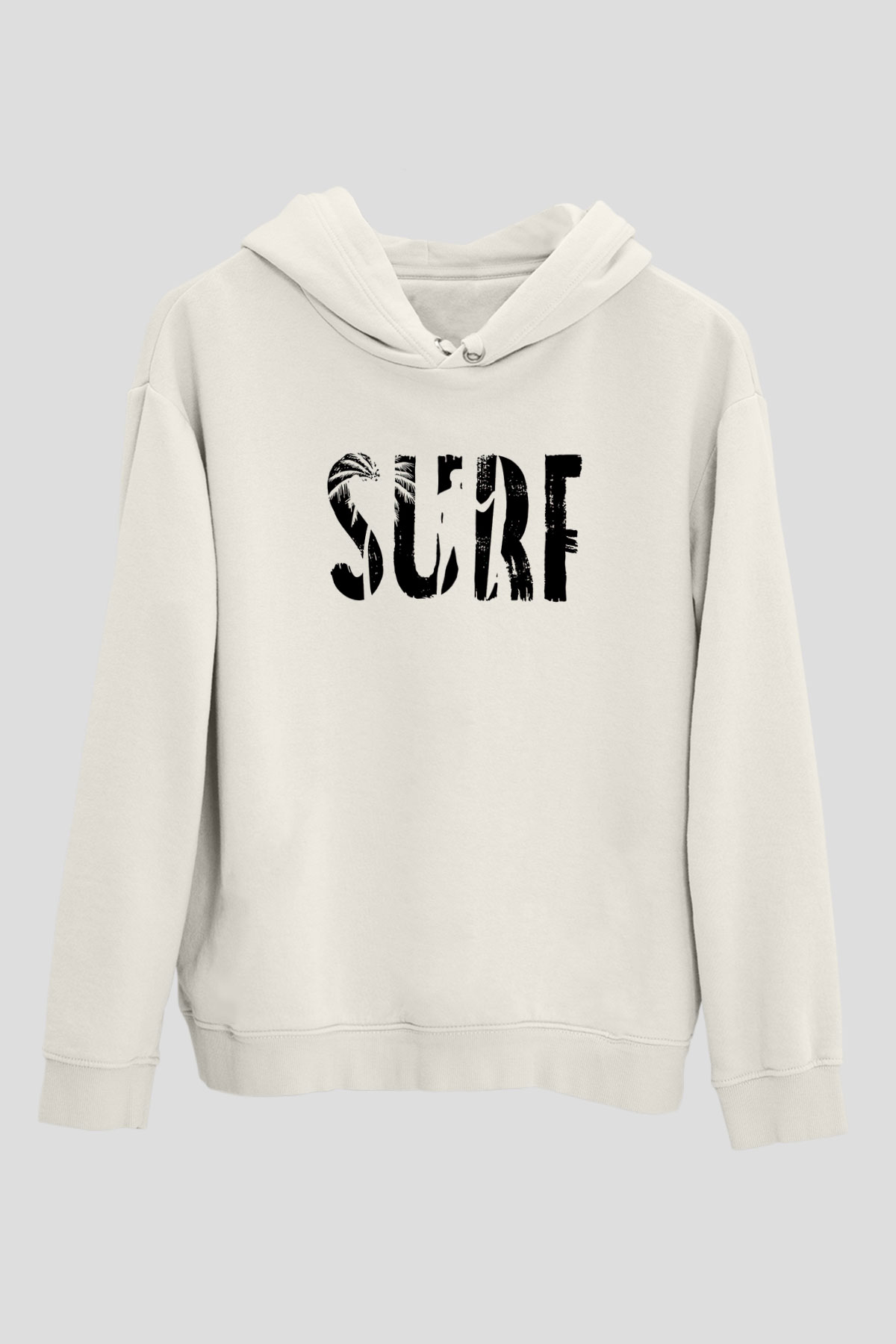 Sörf Baskılı Unisex Ekru Hoodie