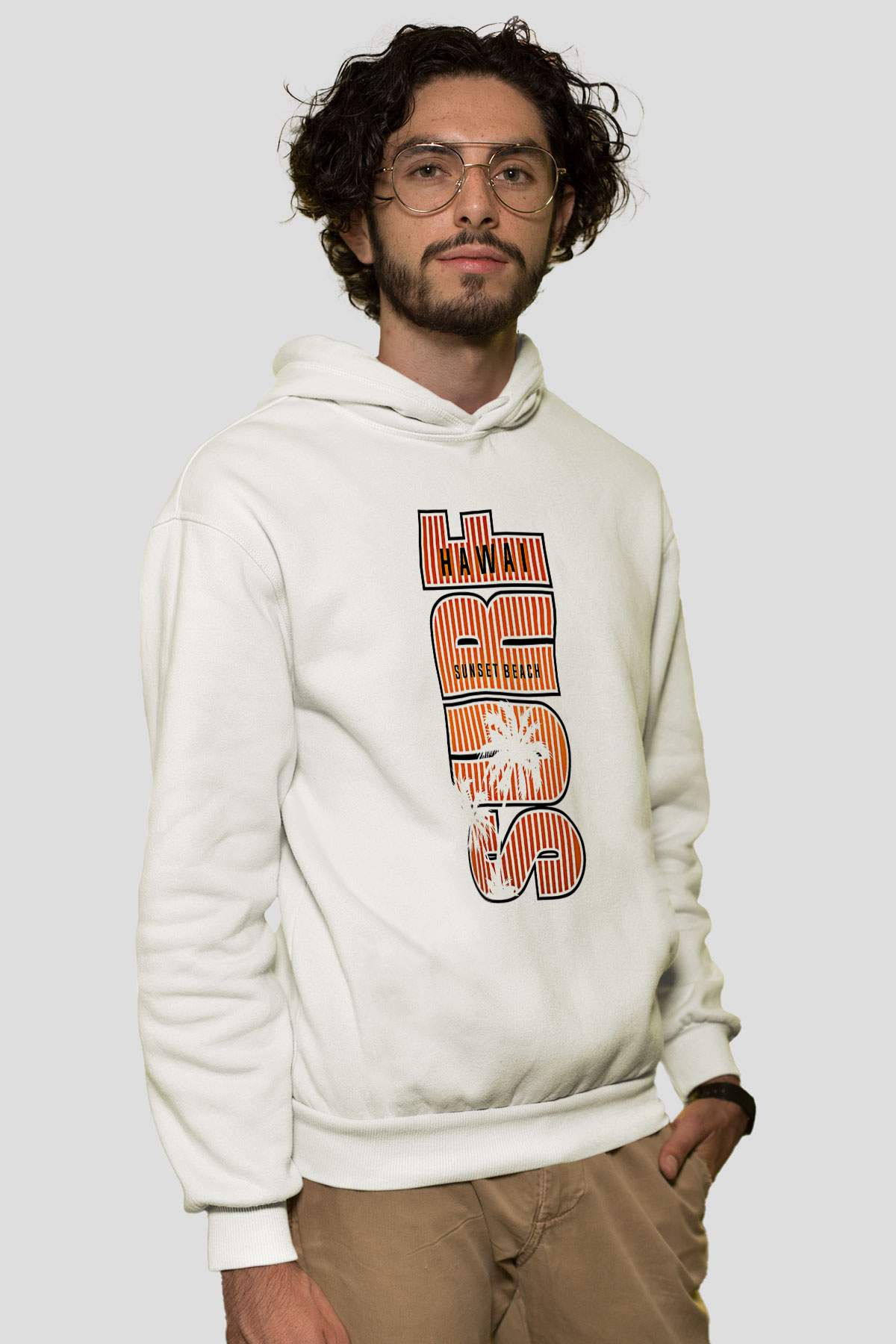Sörf Baskılı Unisex Ekru Hoodie