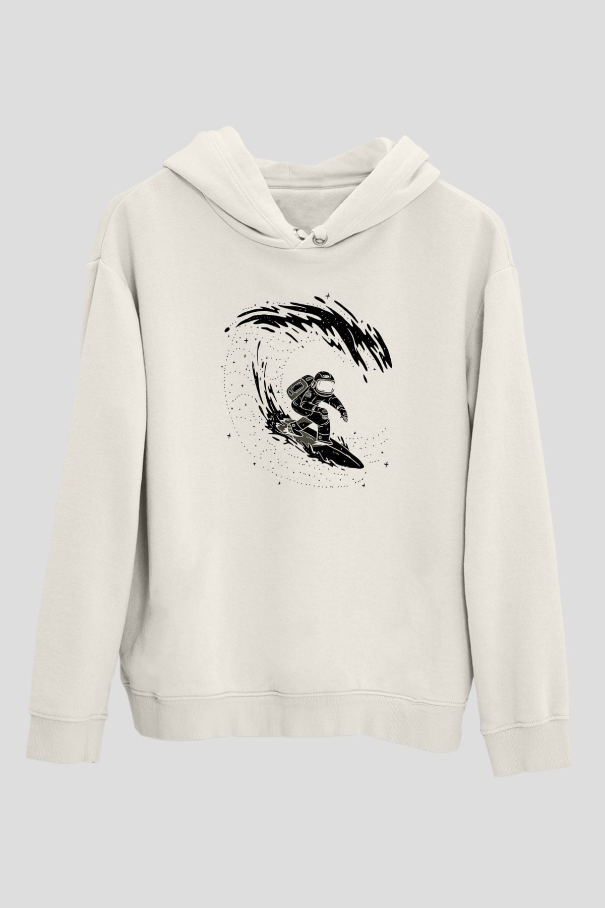 Sörf Baskılı Unisex Ekru Hoodie