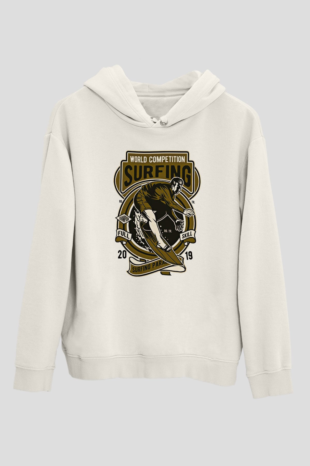 Sörf Baskılı Unisex Ekru Hoodie