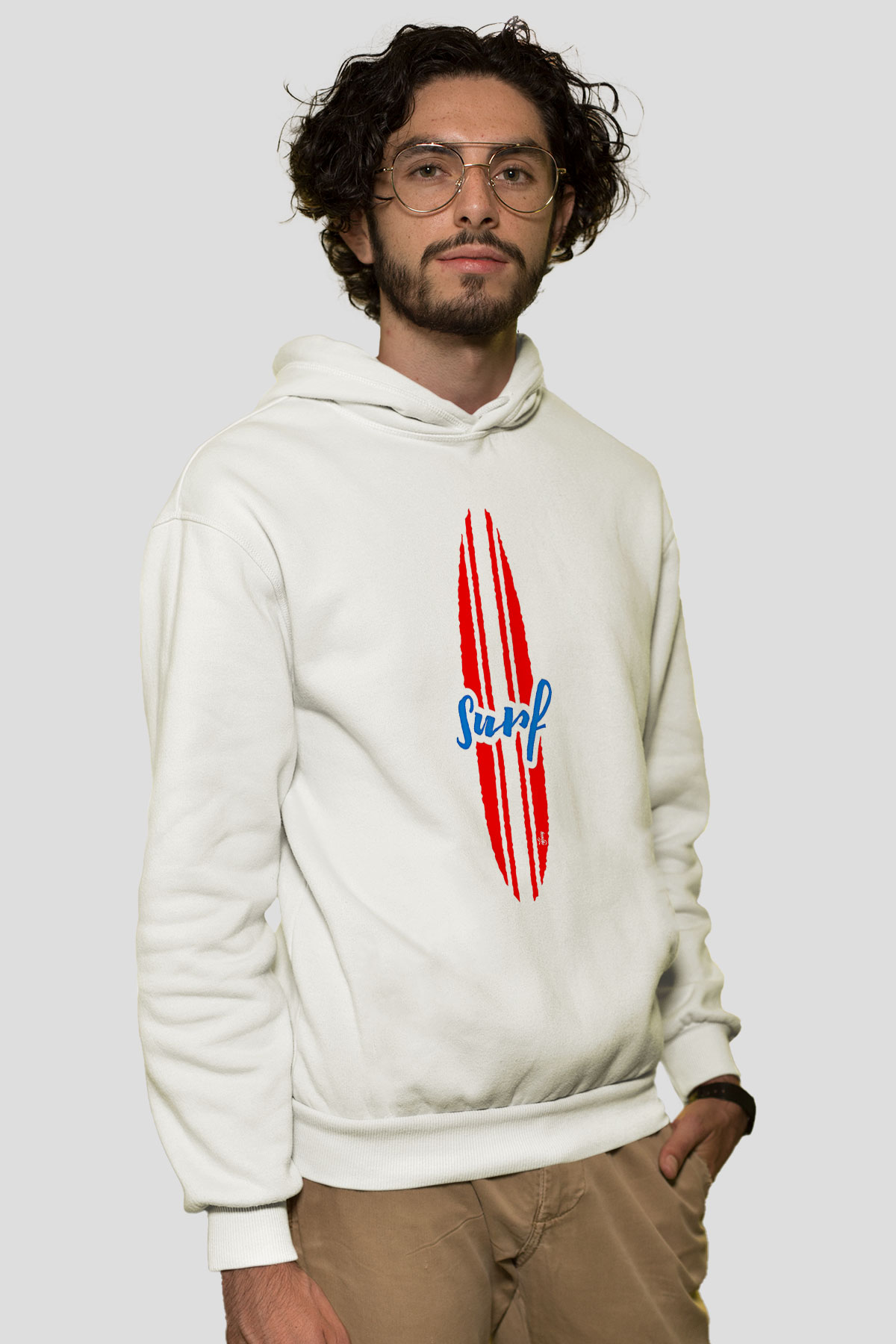 Sörf Baskılı Unisex Ekru Hoodie